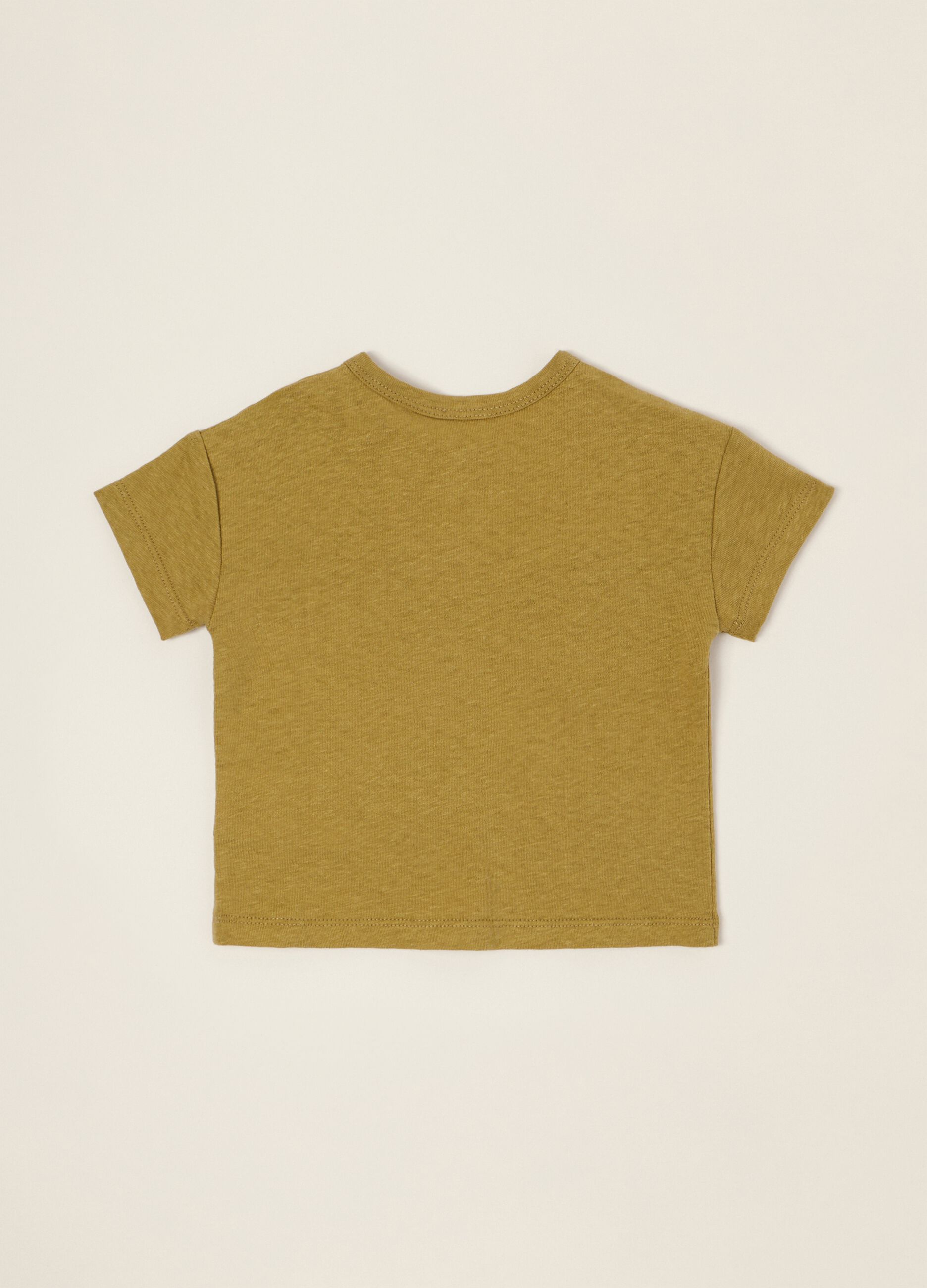Green baby linen and cotton blend T-shirt, regular fit