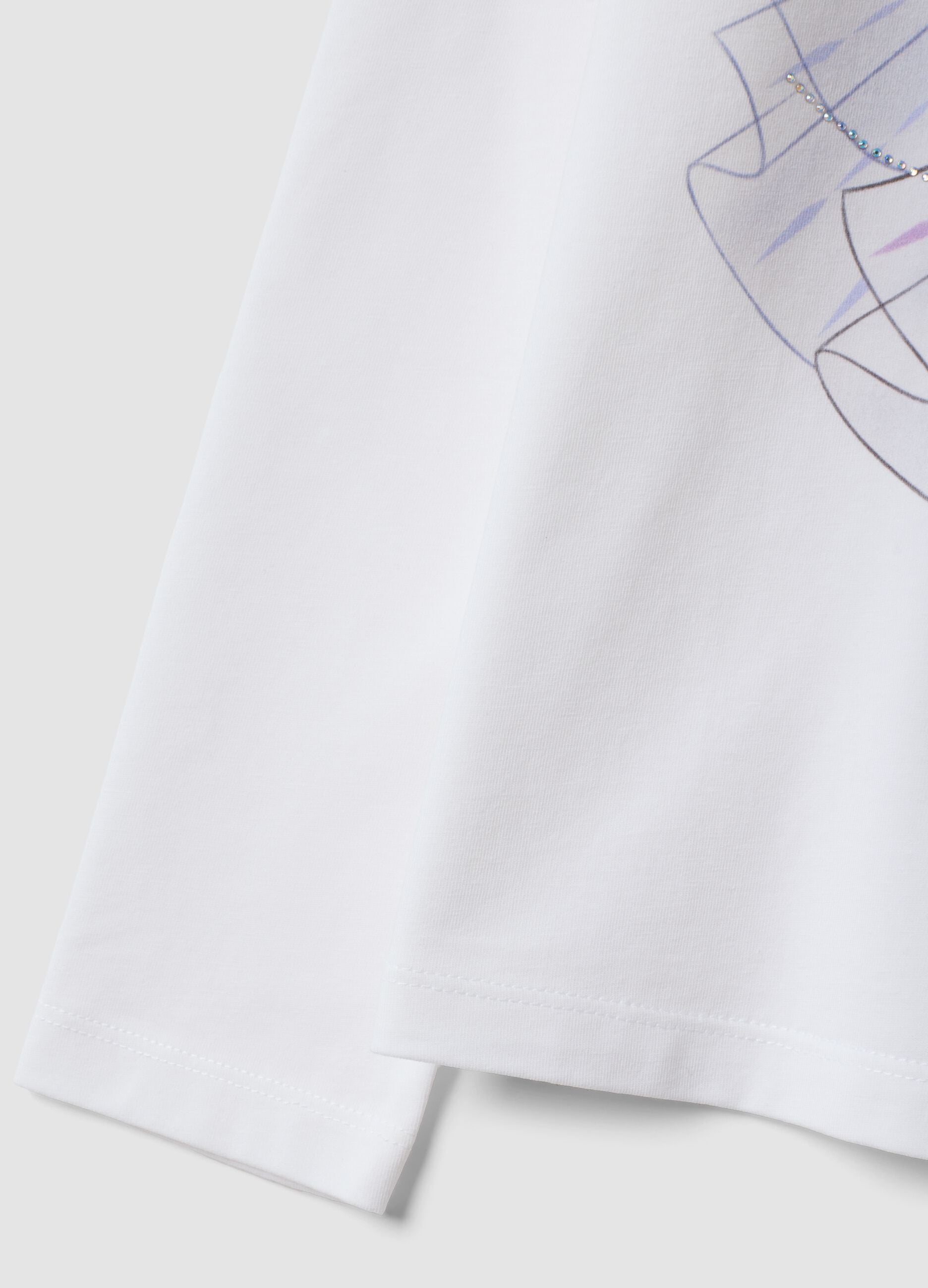 White stretch cotton T-shirt with ruffle neck and Frozen print for girls