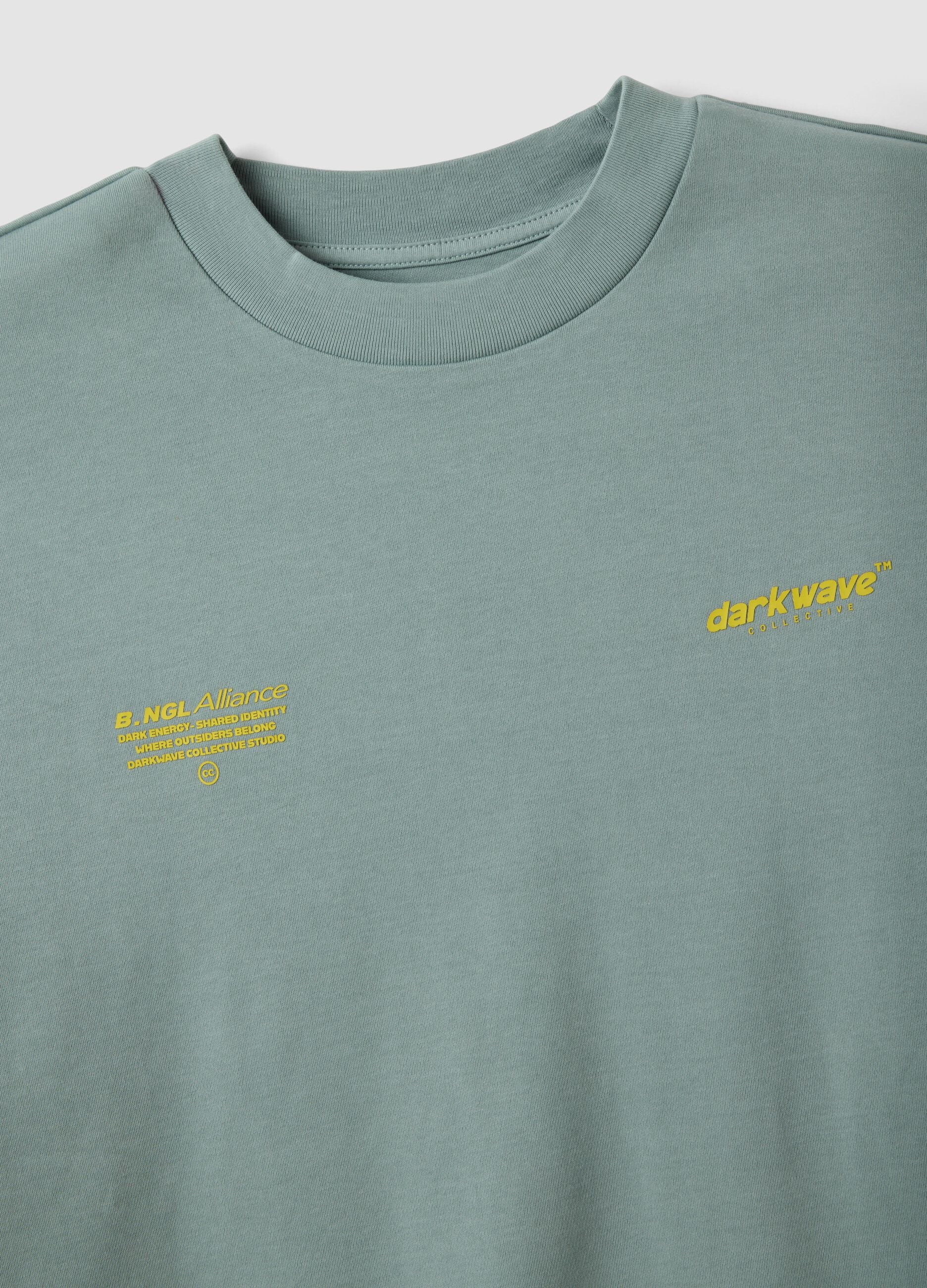Brown cropped pure cotton T-shirt with boxy fit print