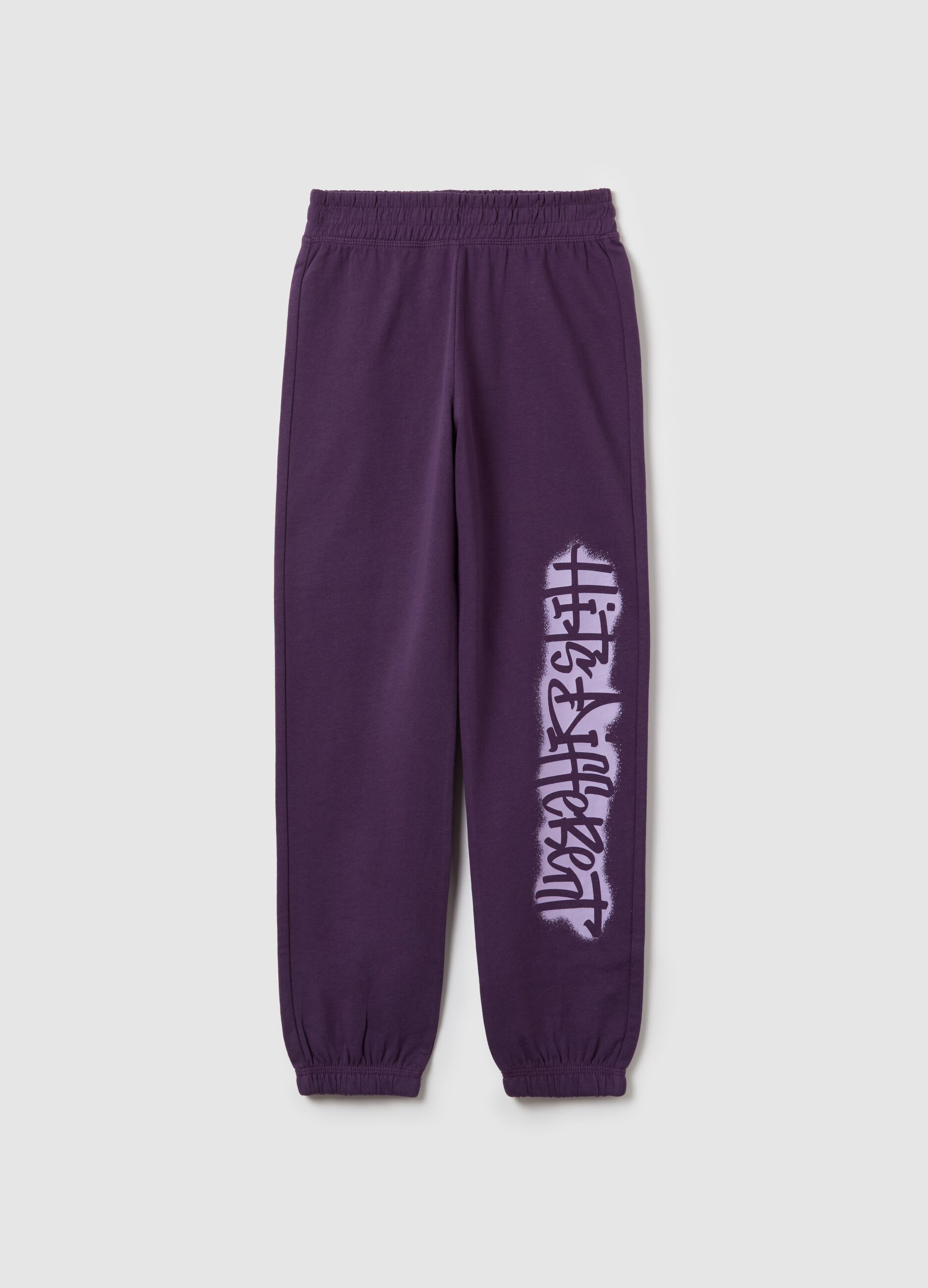Joggers in cotone con coulisse e stampa