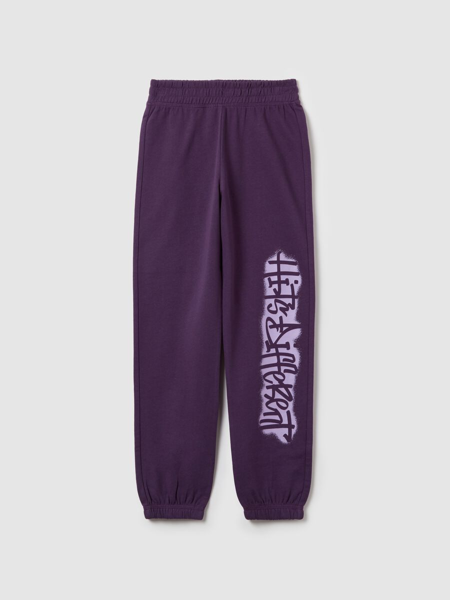 Joggers in cotone con coulisse e stampa_0