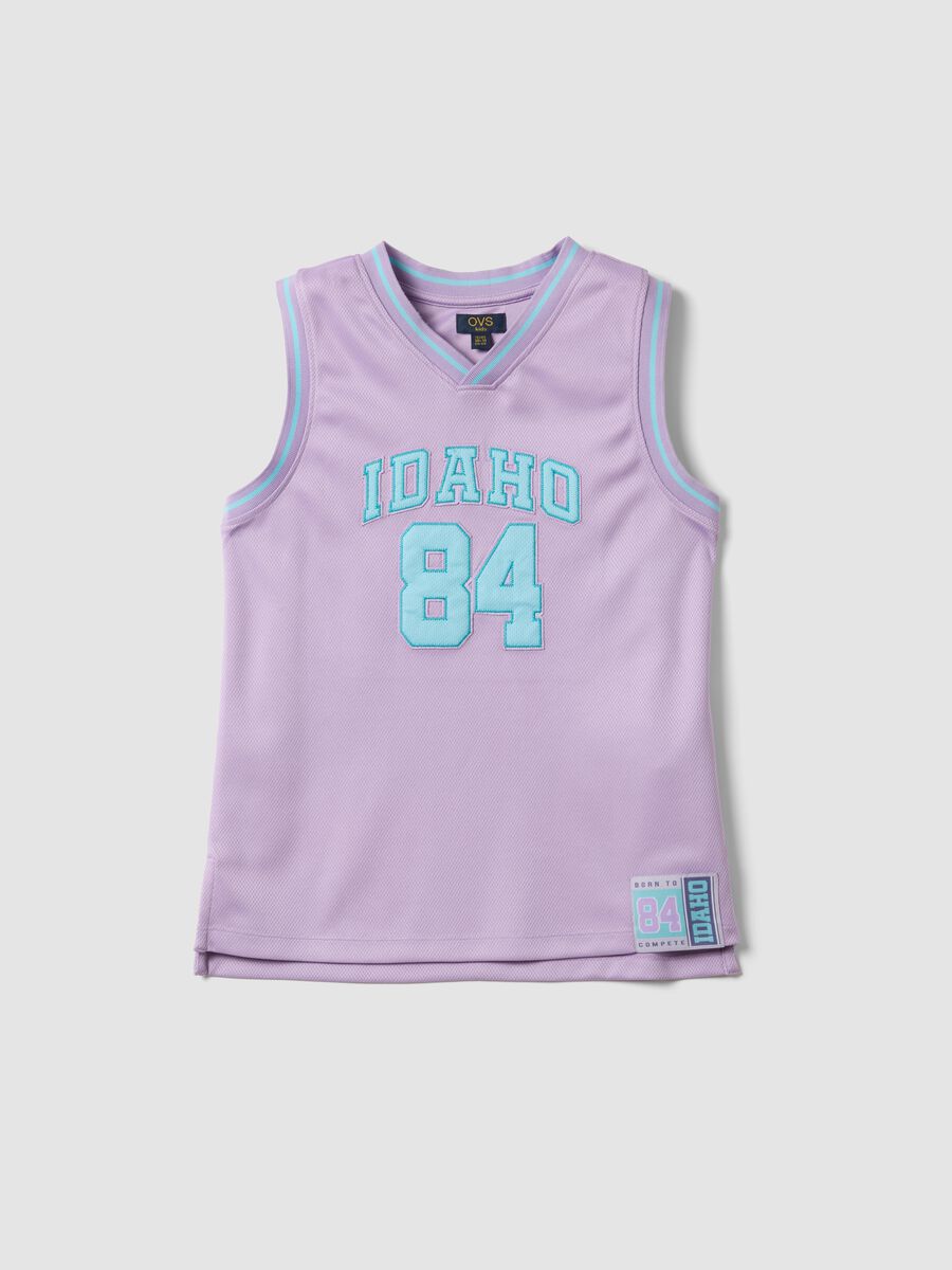 Canotta sportiva viola da ragazza con scollo a V loose fit_0