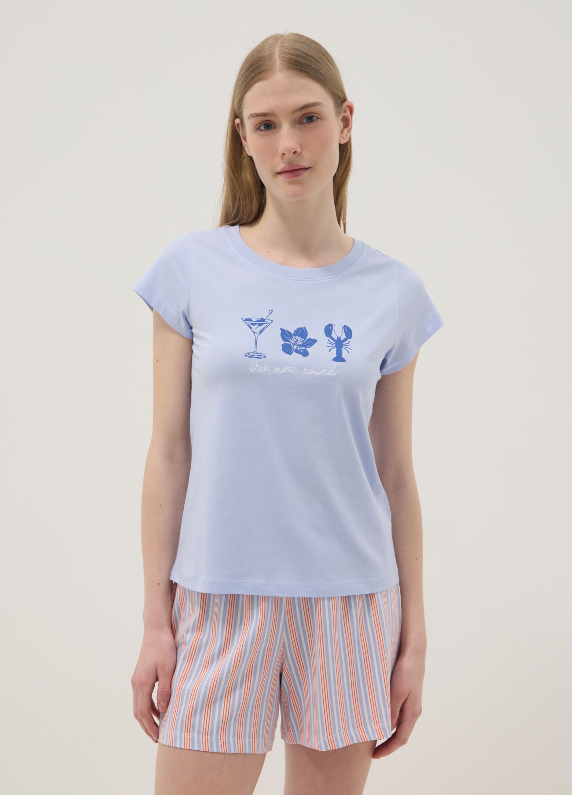 Multicolour pure cotton short pyjamas, regular fit, with prints