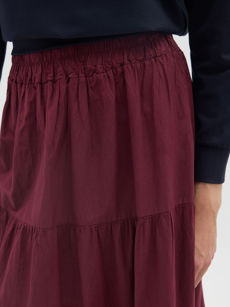 Long Red Tiered Skirt in Pure Cotton_3