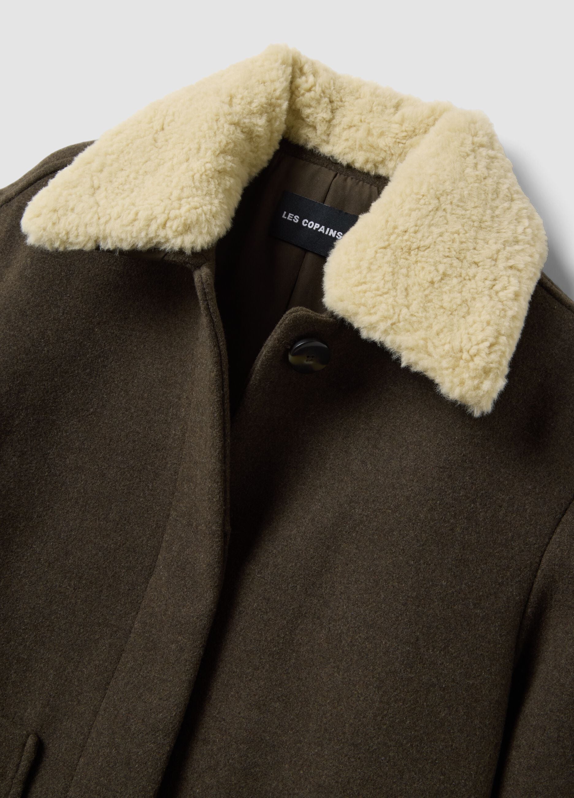 Green wool-blend and viscose jacket with contrast collar