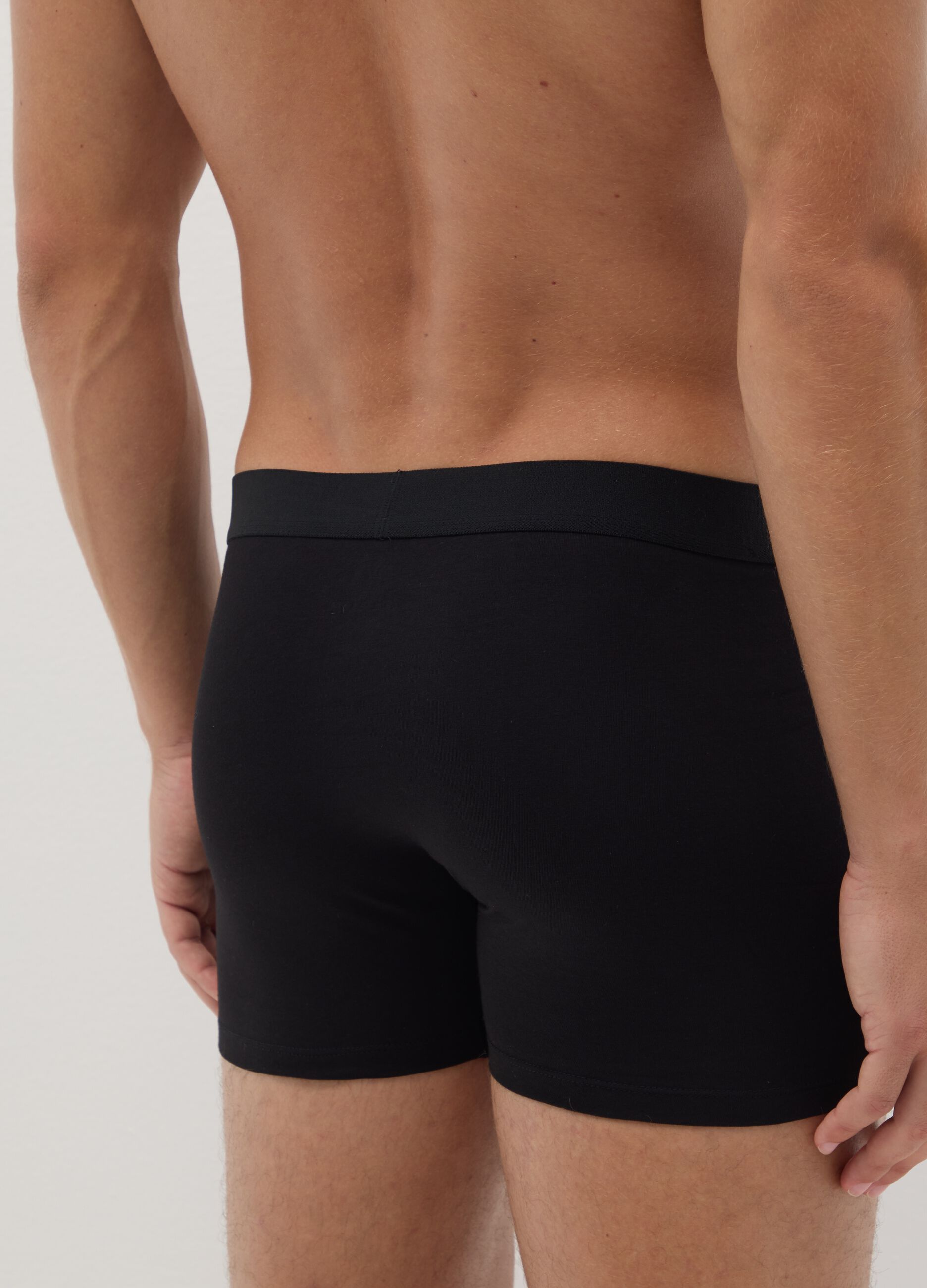 Set of three black stretch cotton regular fit boxers