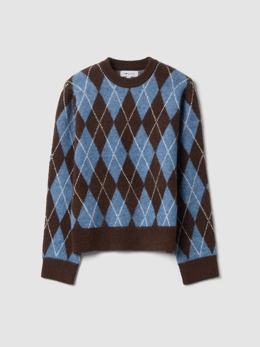Multicolour stretch wool jumper with diamond jacquard and crew neck_0