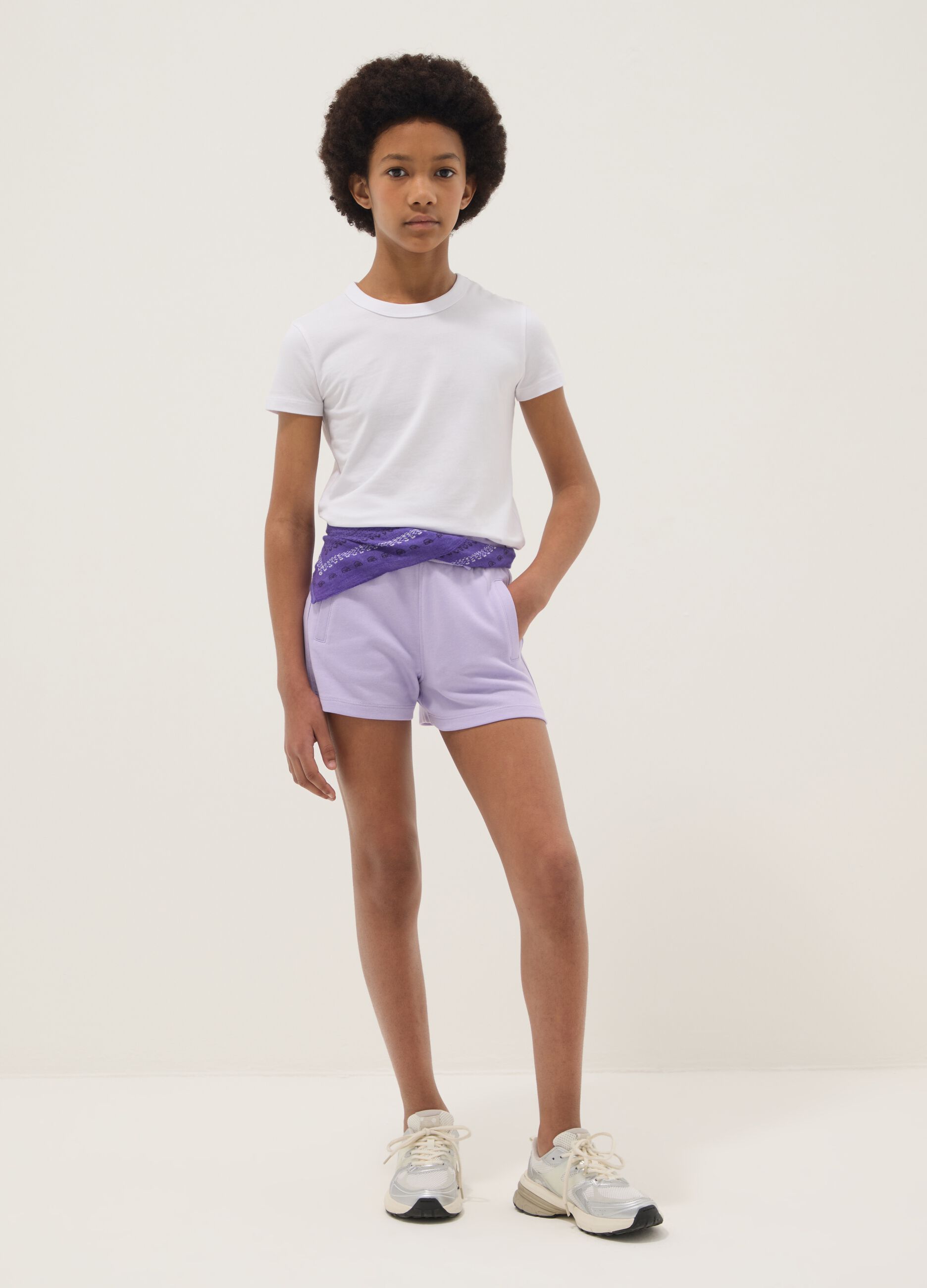 Girls&rsquo; purple organic cotton shorts with elasticated waistband