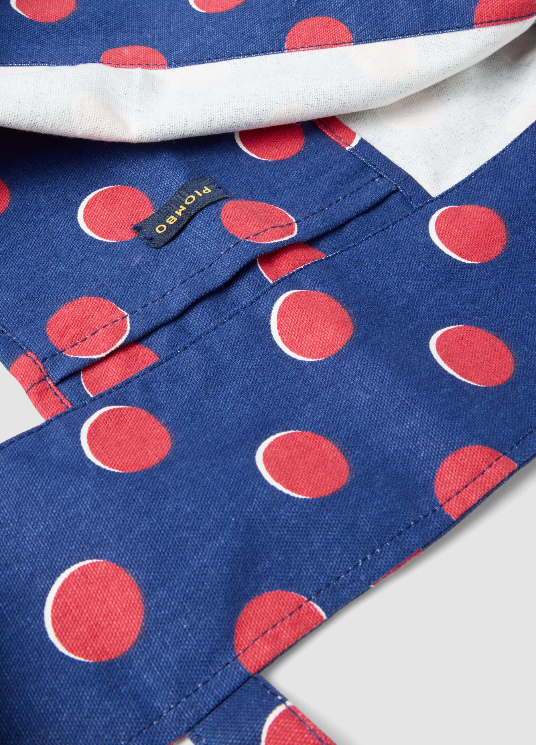 Blue pure cotton beach bag with red polka dots