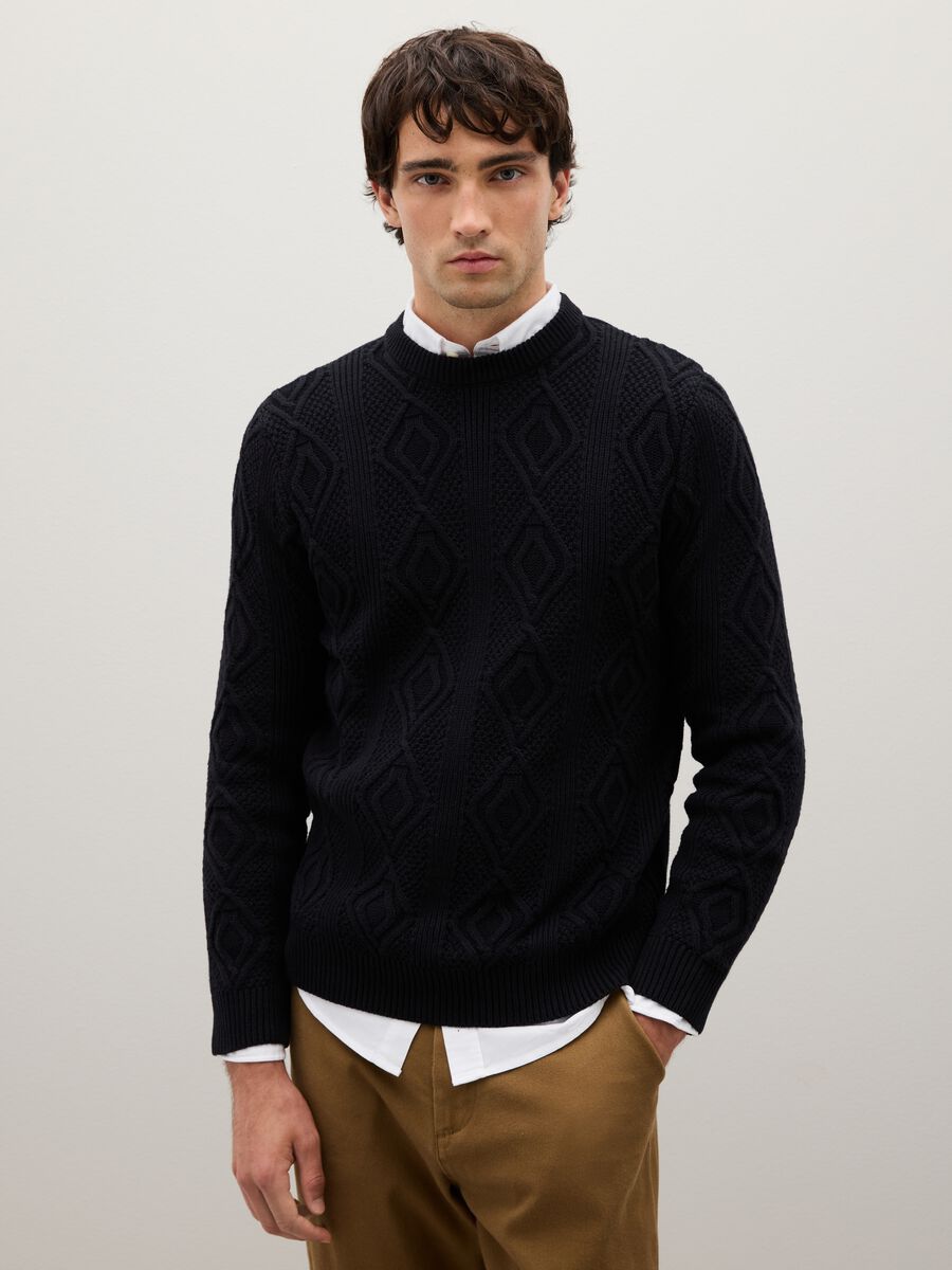 Maglione in puro cotone nero regular fit_0