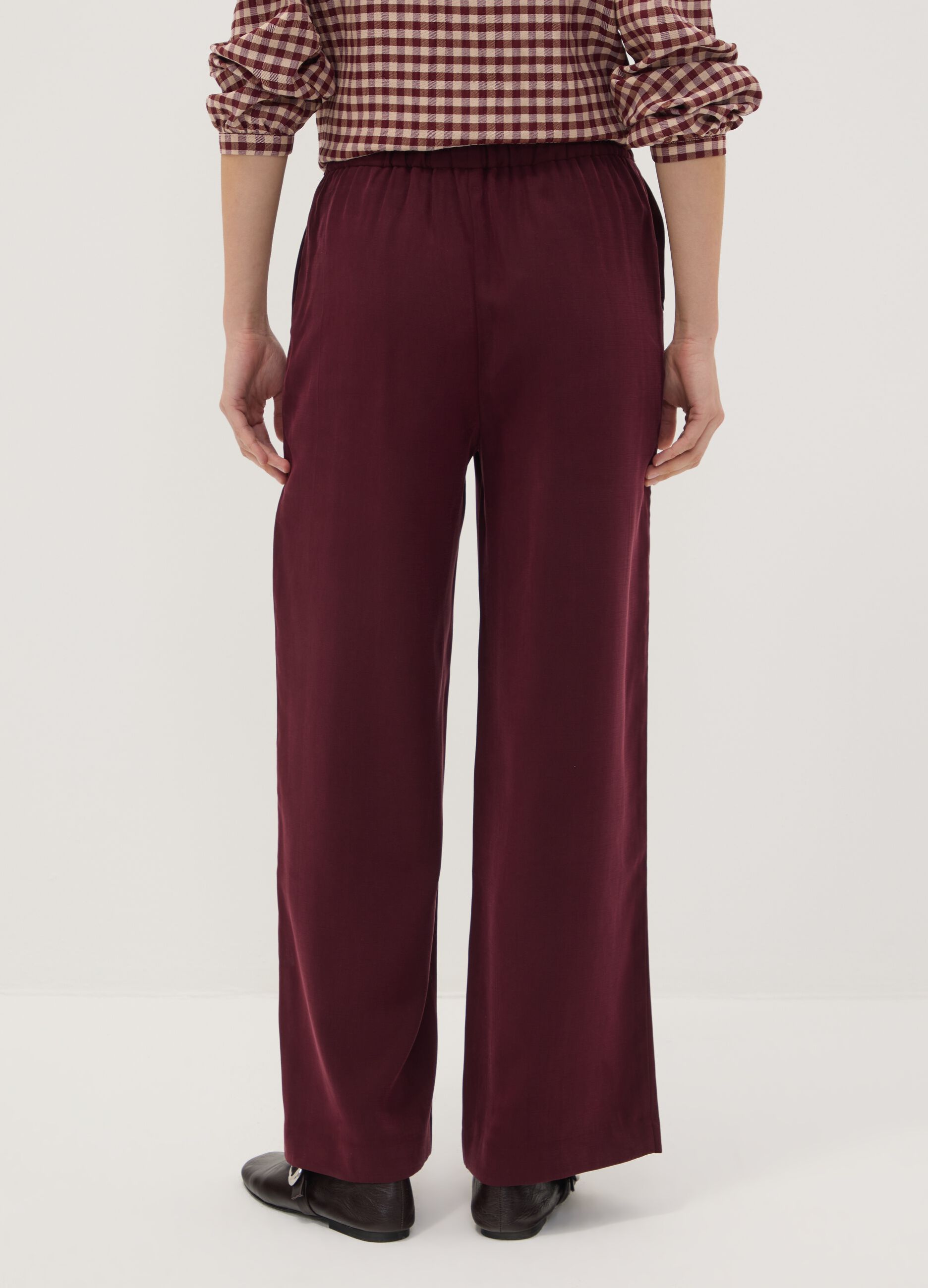 Red viscose-blend wide-leg joggers
