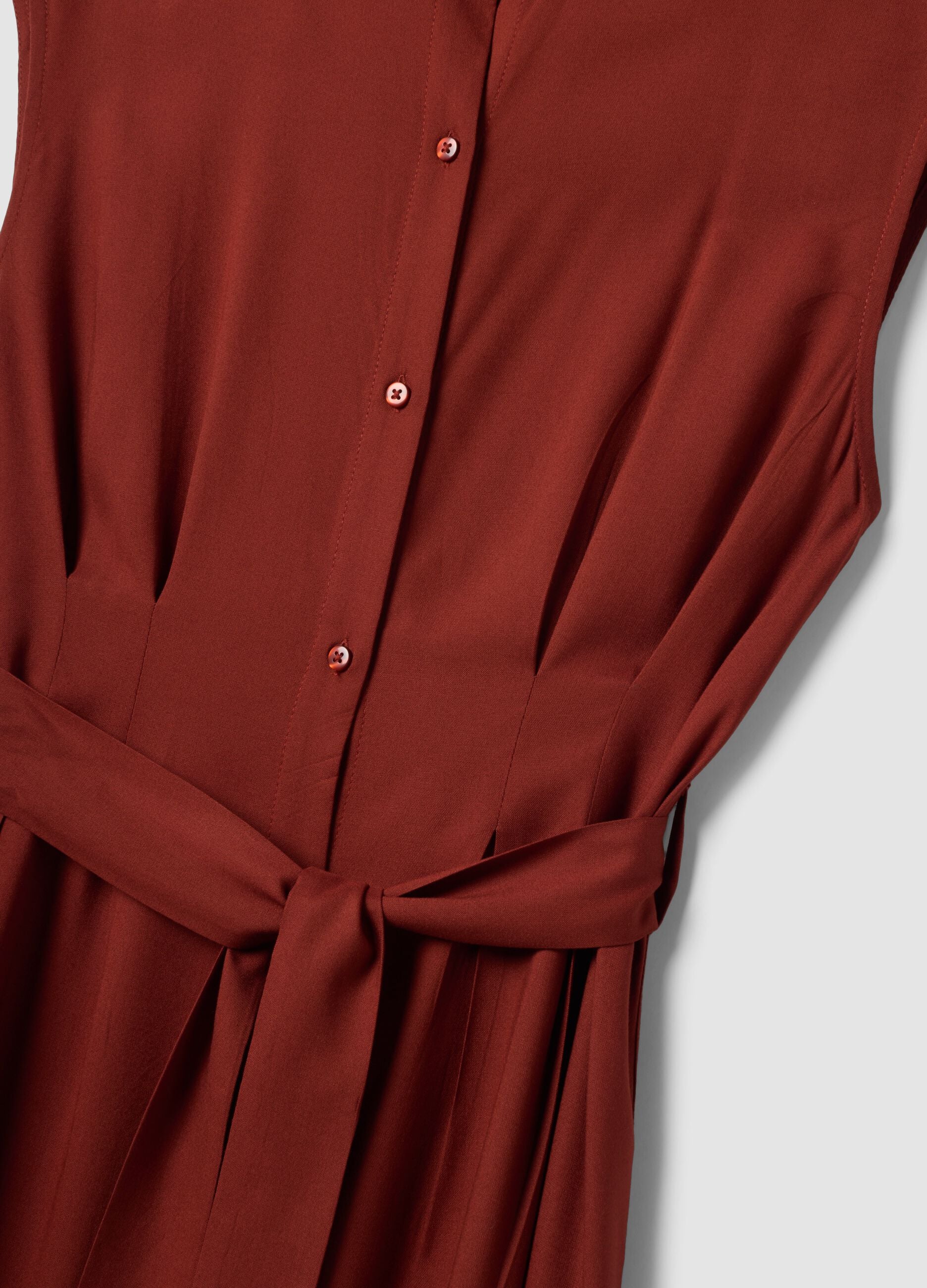 Red midi dress in pure viscose with tie belt, regular fit