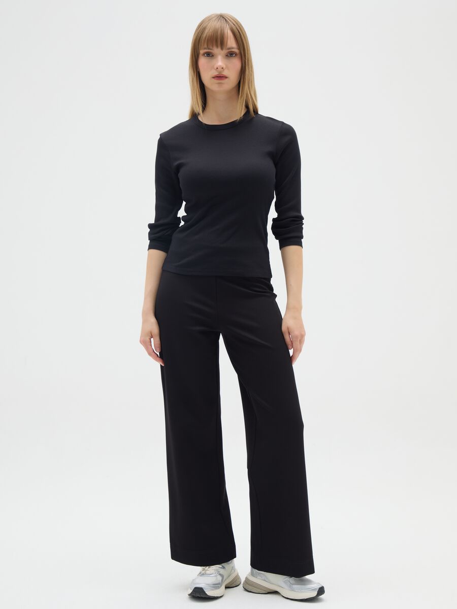 Pantaloni neri a gamba larga elasticizzati_0
