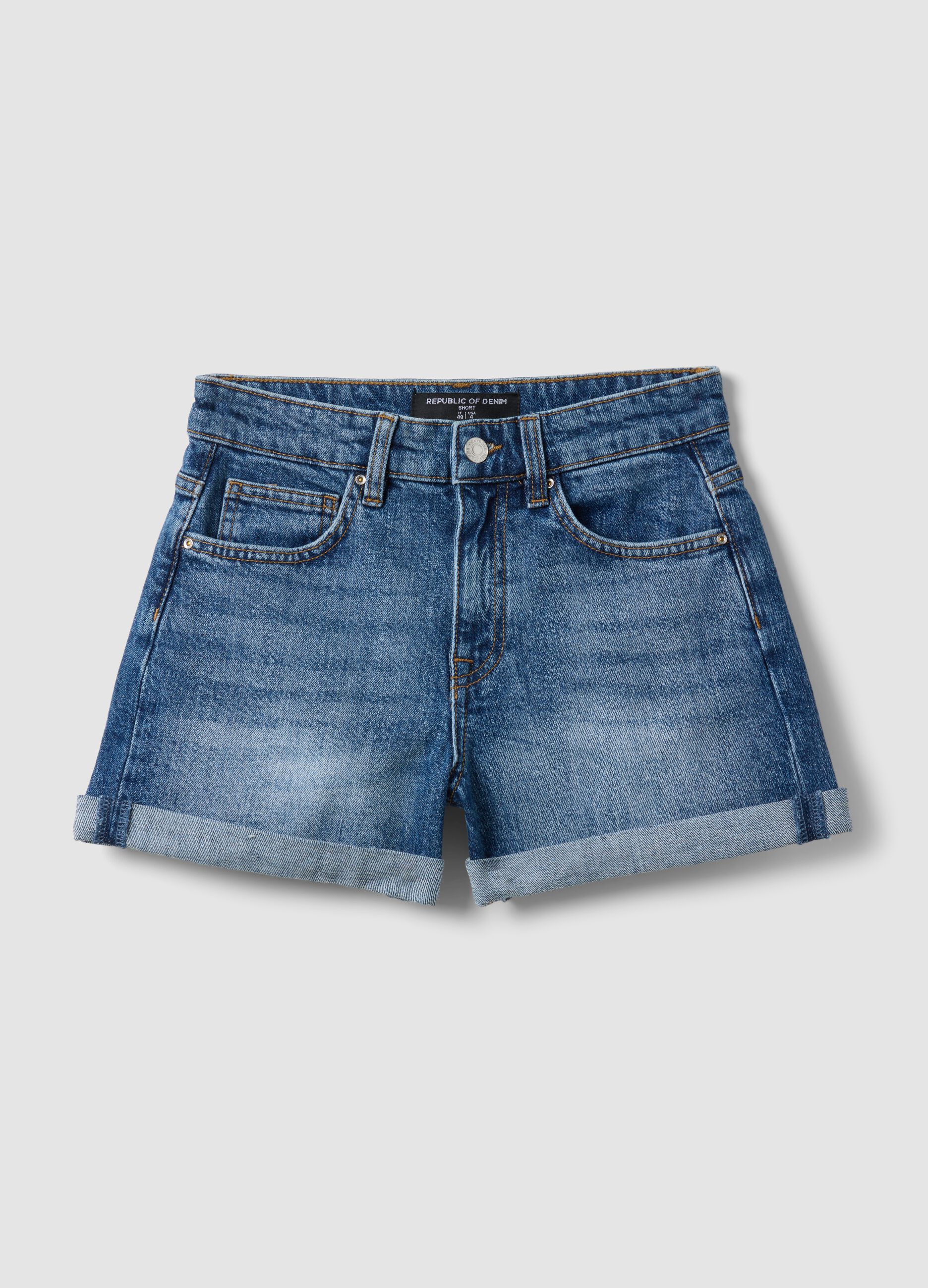 Blue stretch cotton denim shorts