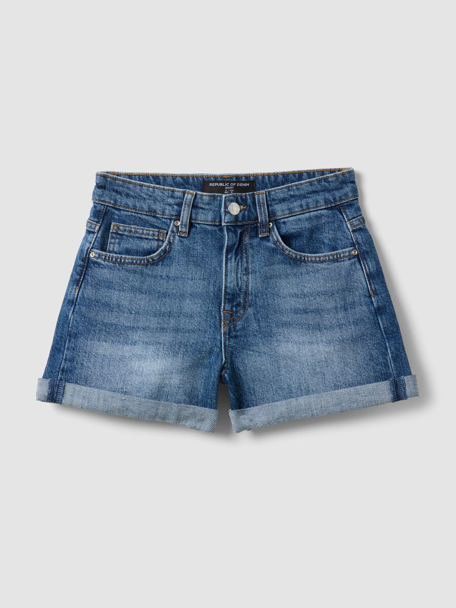 Blue stretch cotton denim shorts_0
