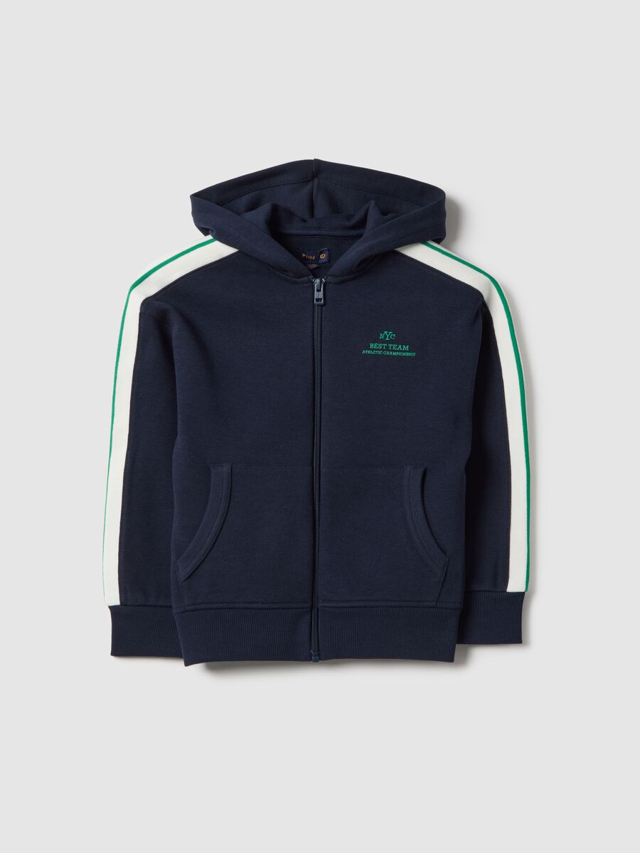 Blue cotton blend oversized fit hoodie for kids_3