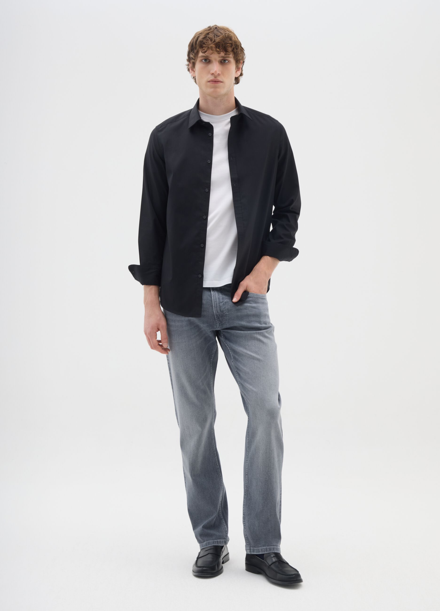 Men's comfort grey stretch cotton jeans