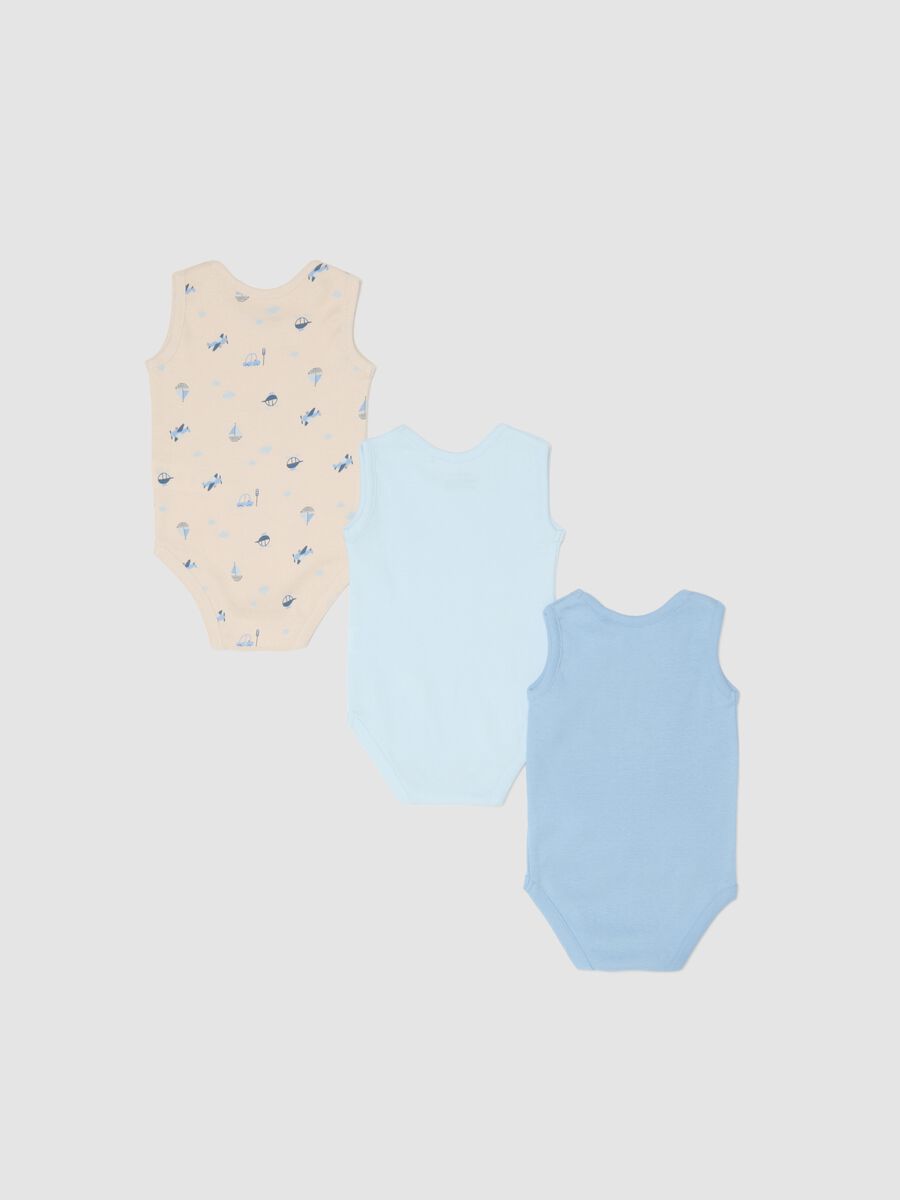 Tripack body senza maniche in puro cotone multicolor da neonato_1