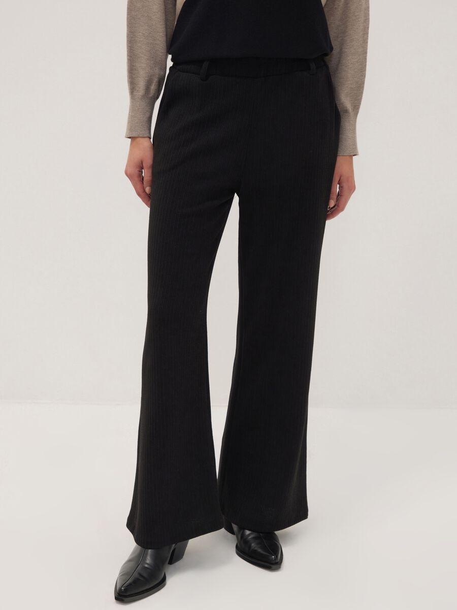 Black wide-leg stretch trousers with regular fit_1