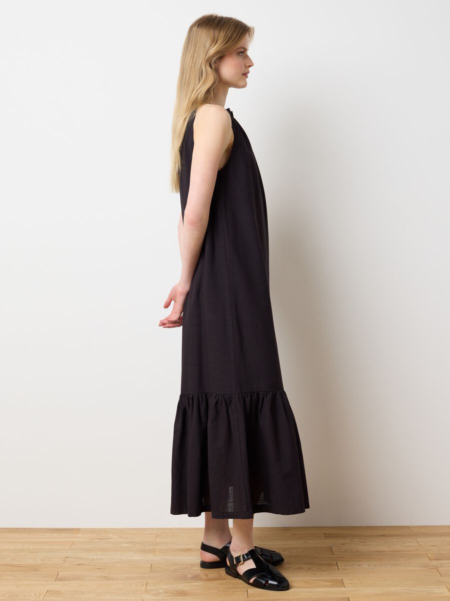 Women's long dress in pure black cotton, oversize_2