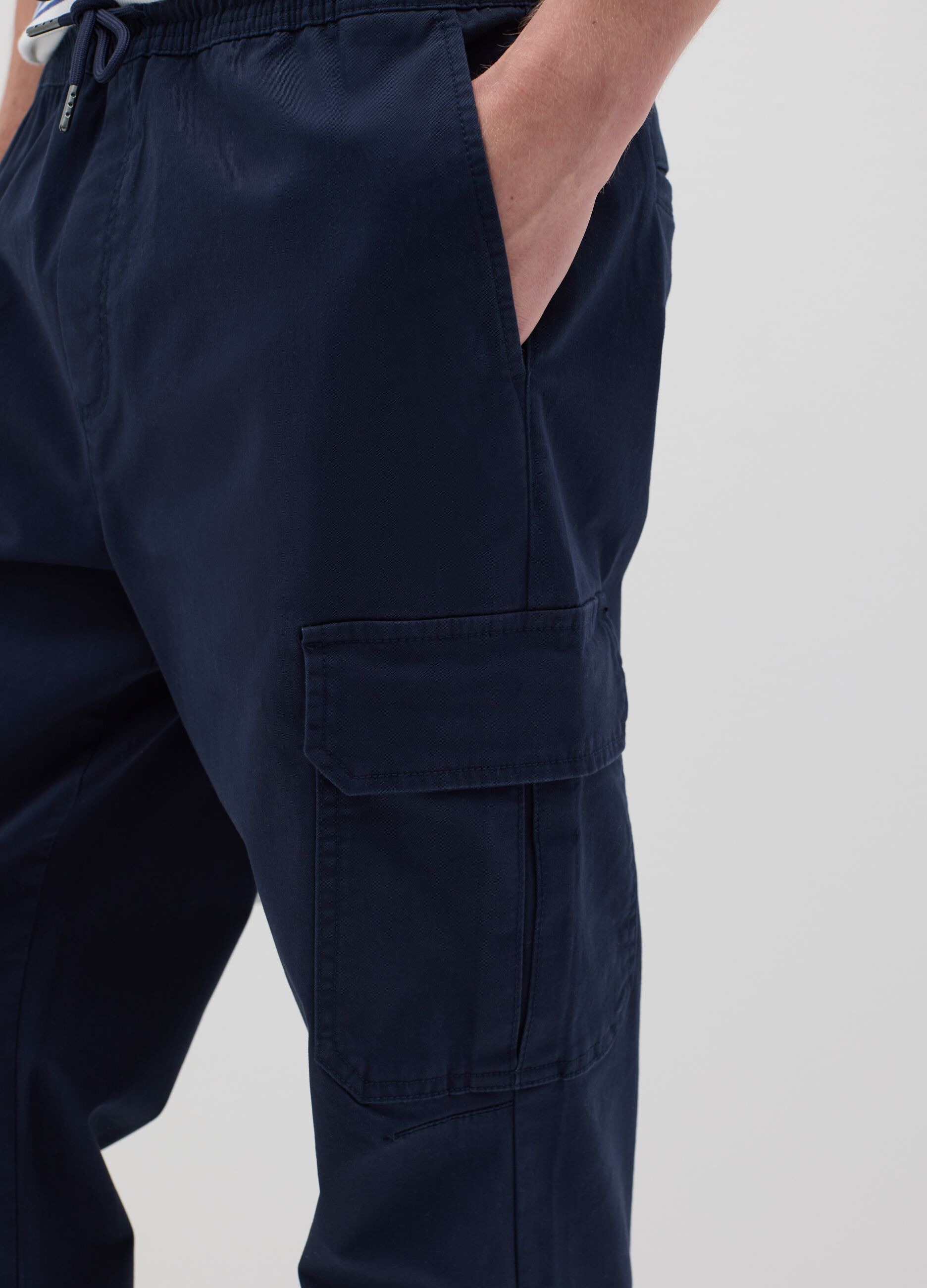 Blue cargo joggers with drawstring