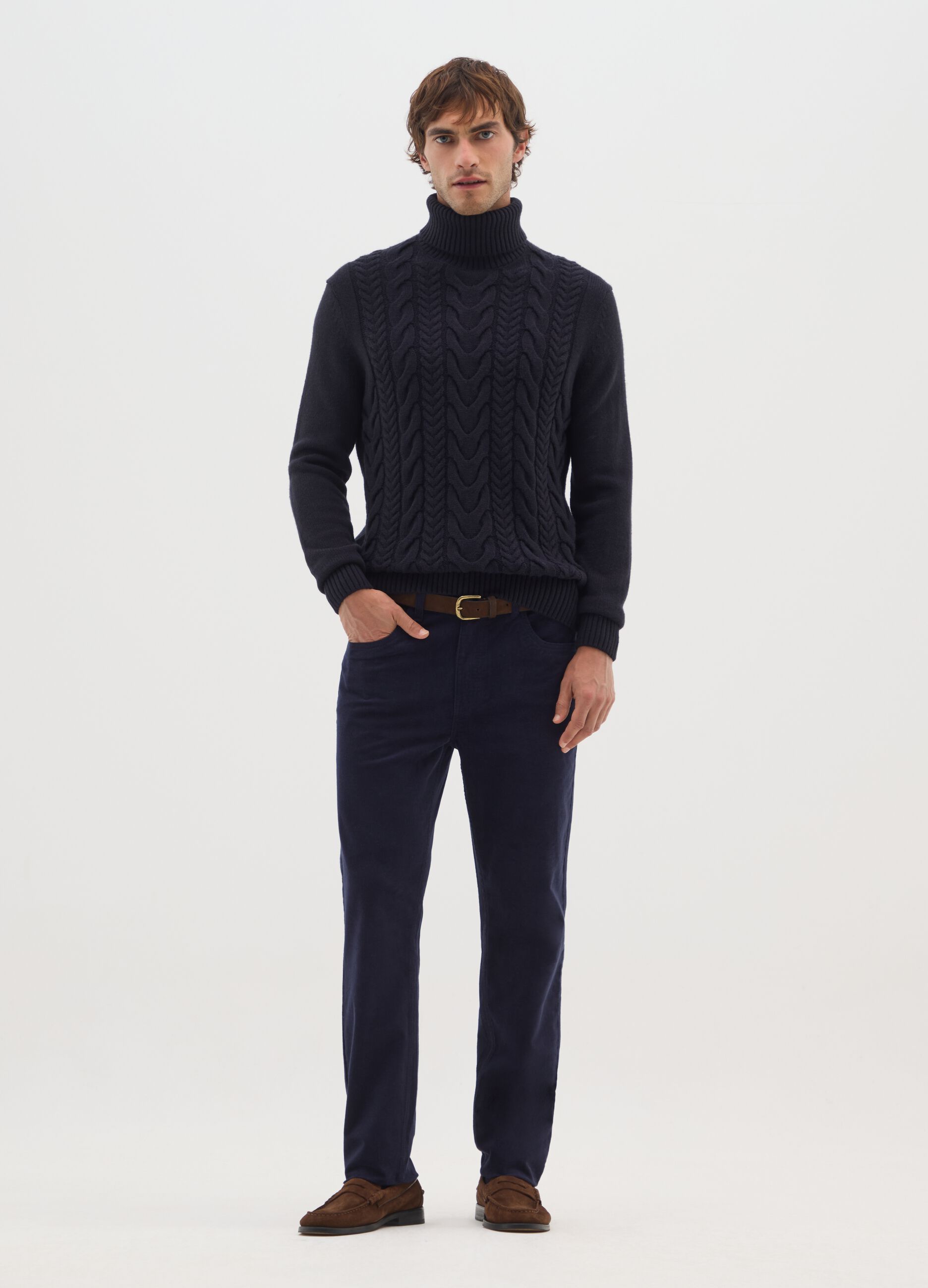 Pantaloni blu in velluto a coste slim fit