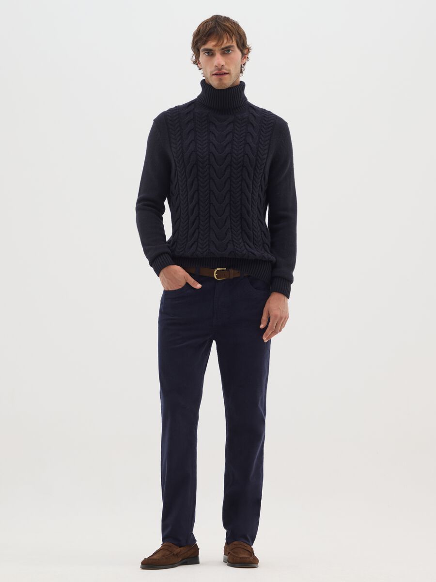 Slim fit blue stretch cotton trousers_0