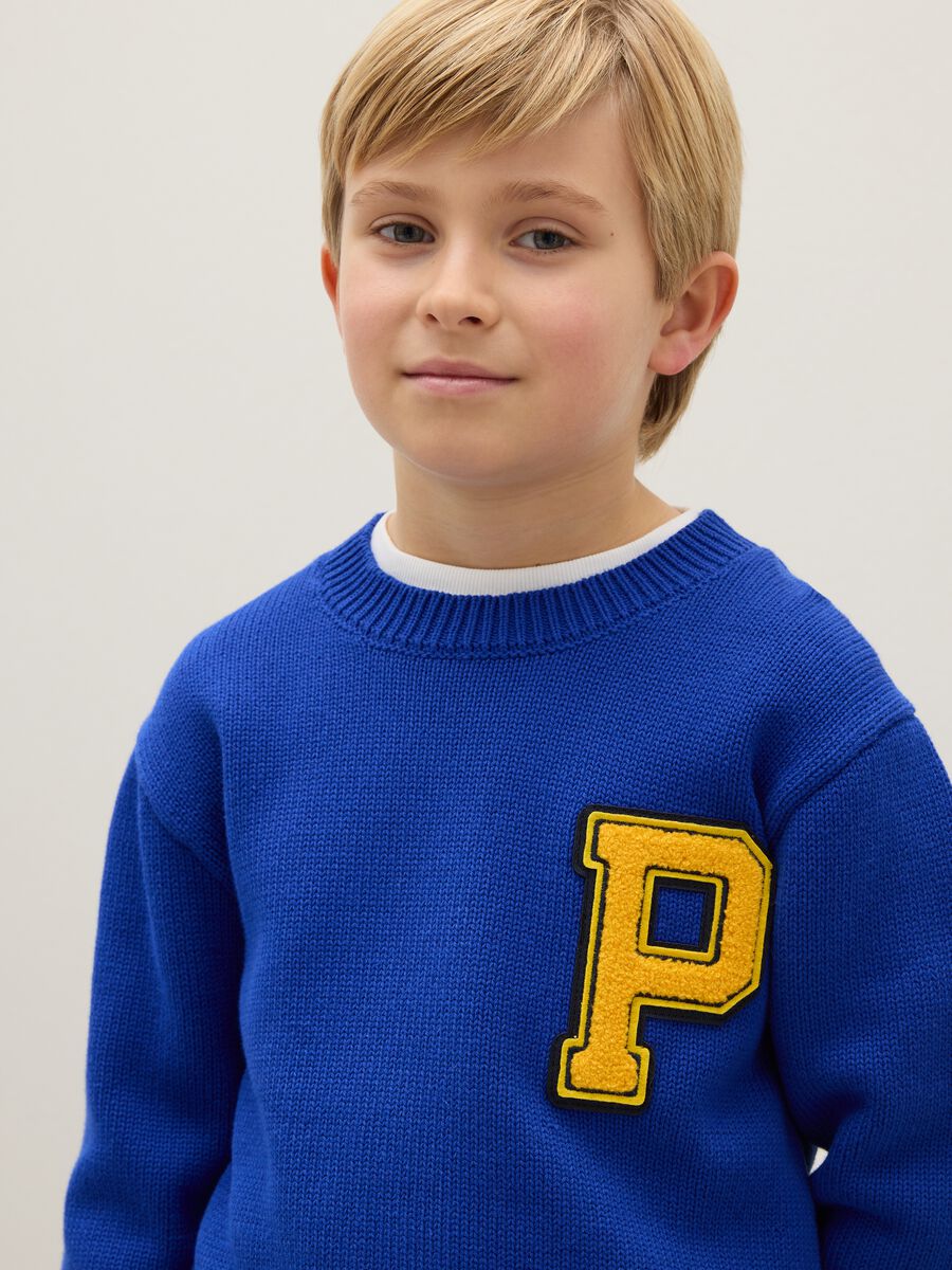 Maglione da ragazzo in puro cotone blu regular fit_2