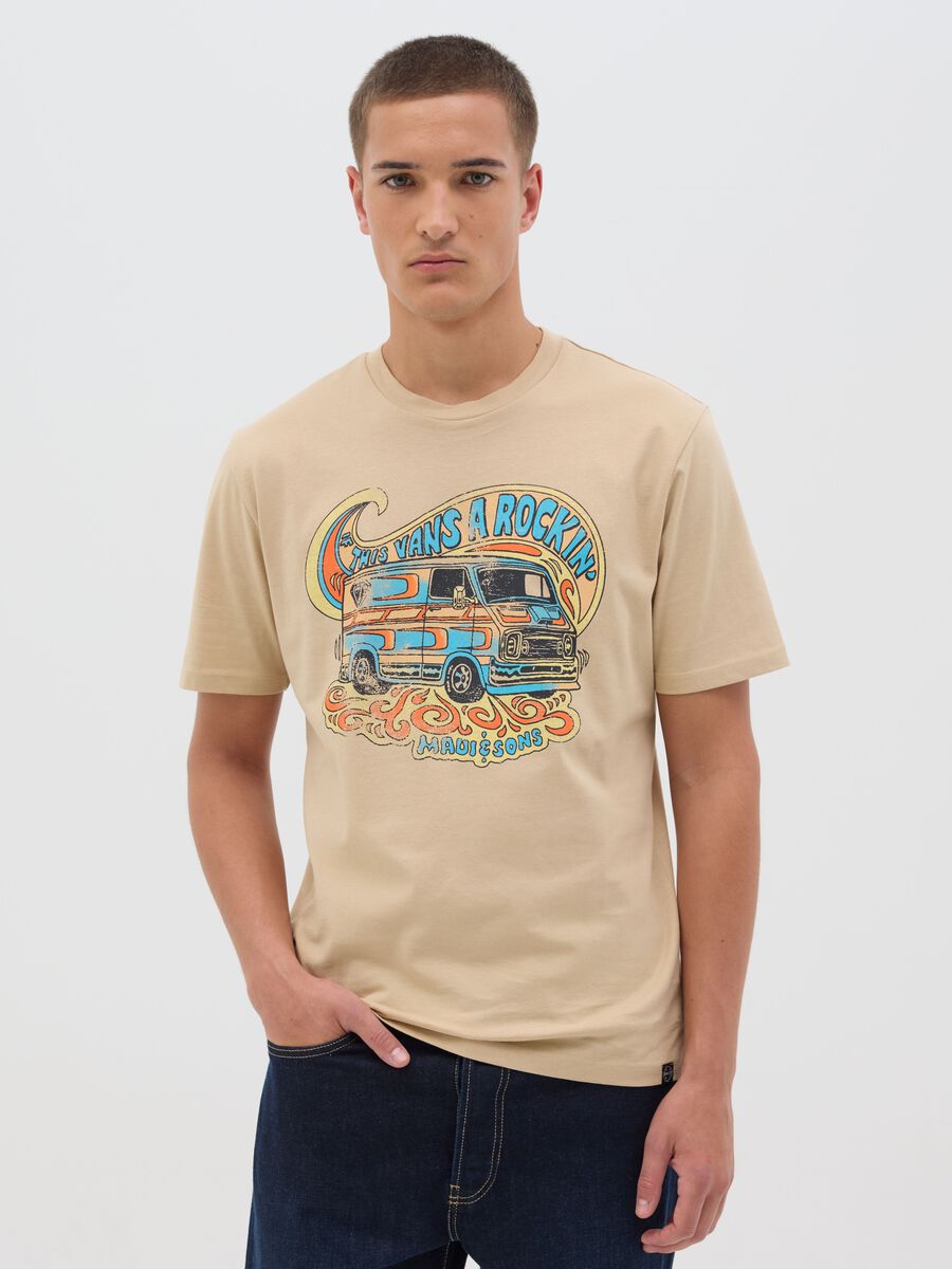Beige T-shirt with vintage print_0