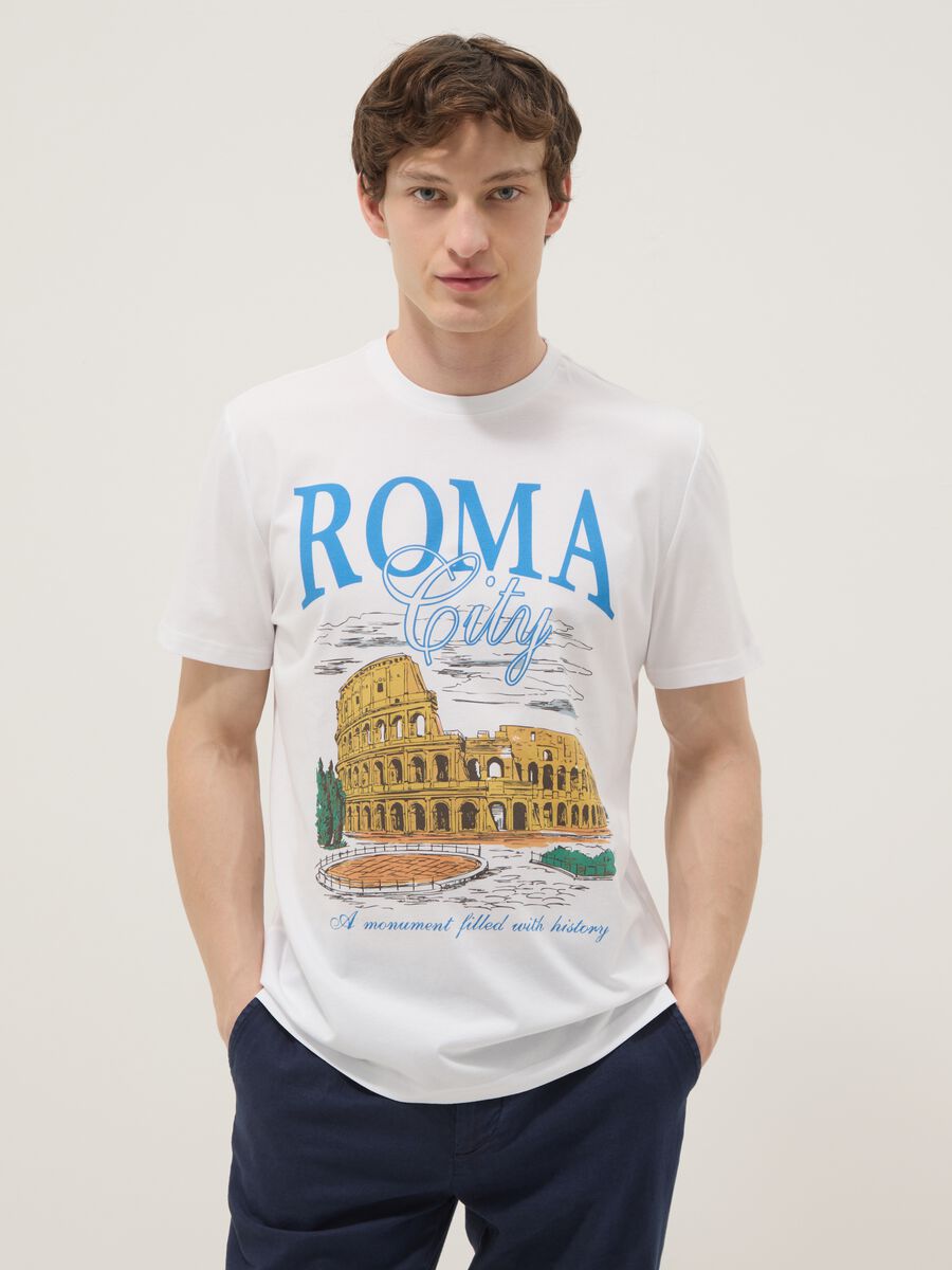 White pure cotton T-shirt with print, regular fit_0