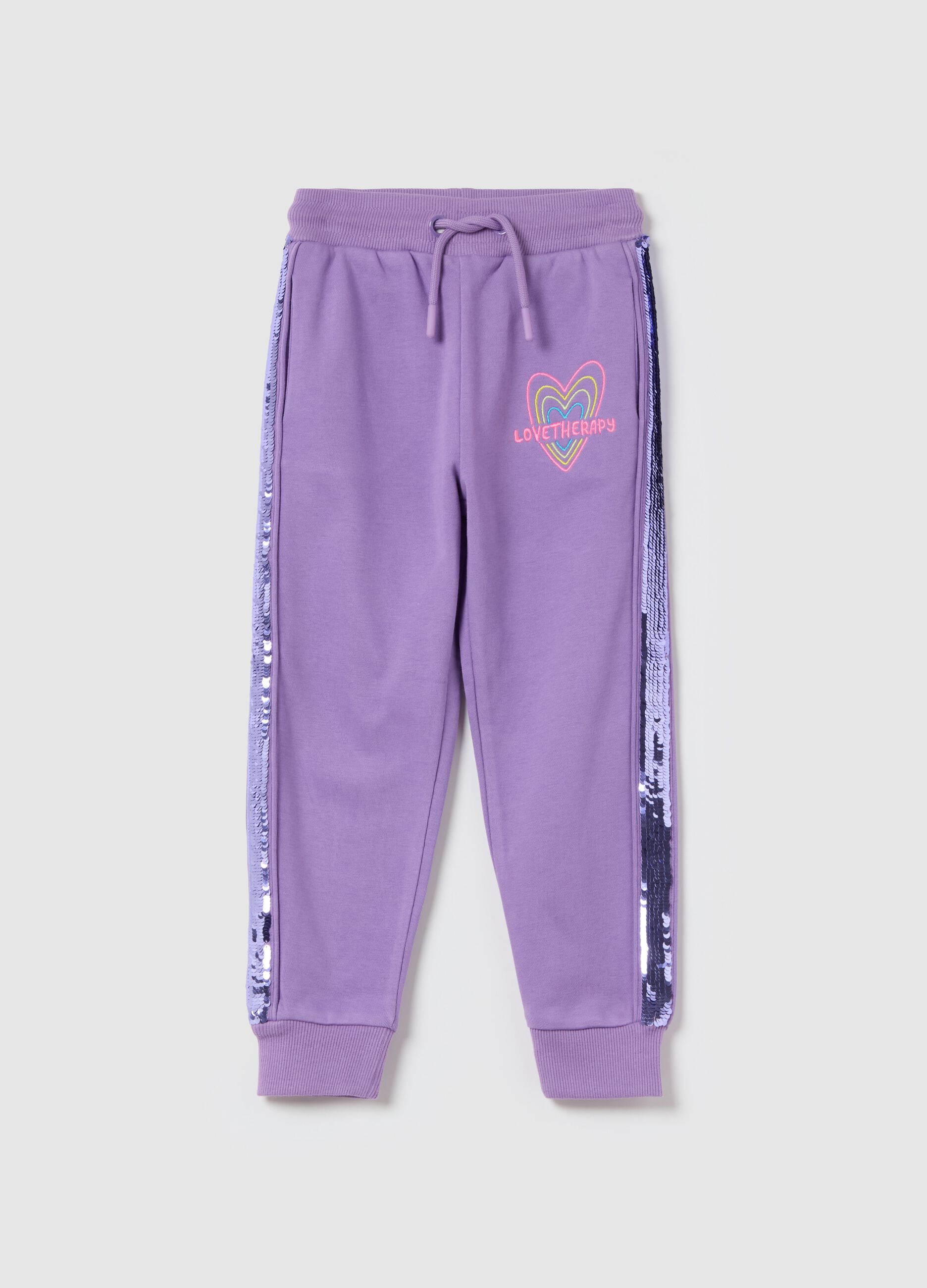 Joggers with sequins and heart embroidery
