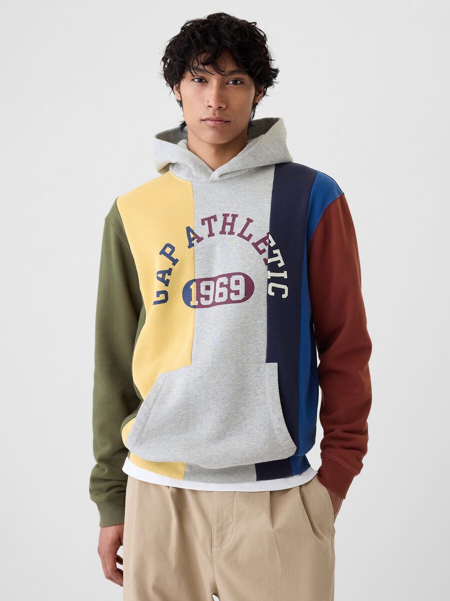 Felpa a righe con cappuccio e stampa logo_0