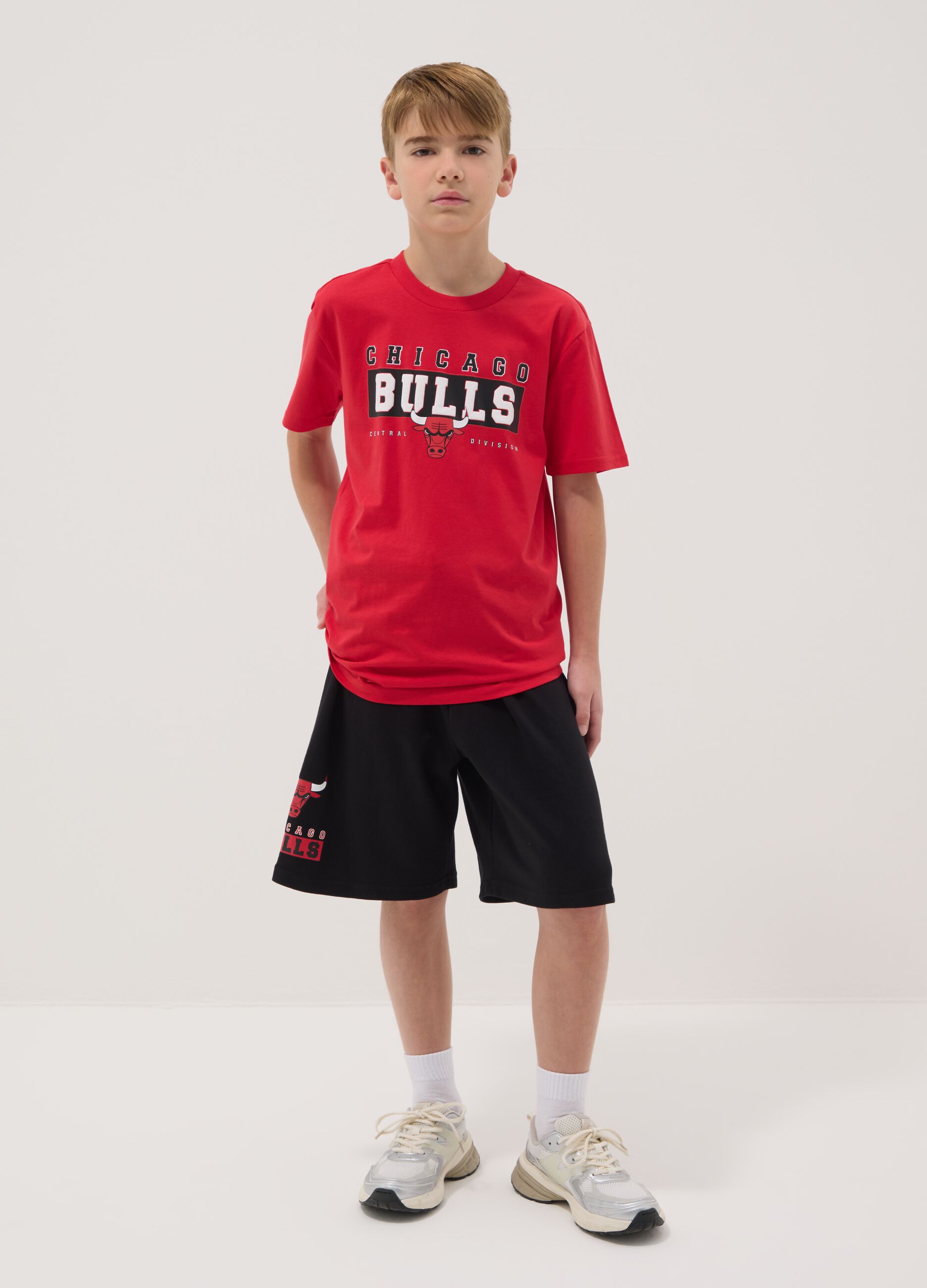 Multicolour pure cotton oversized fit Chicago Bulls set for boys