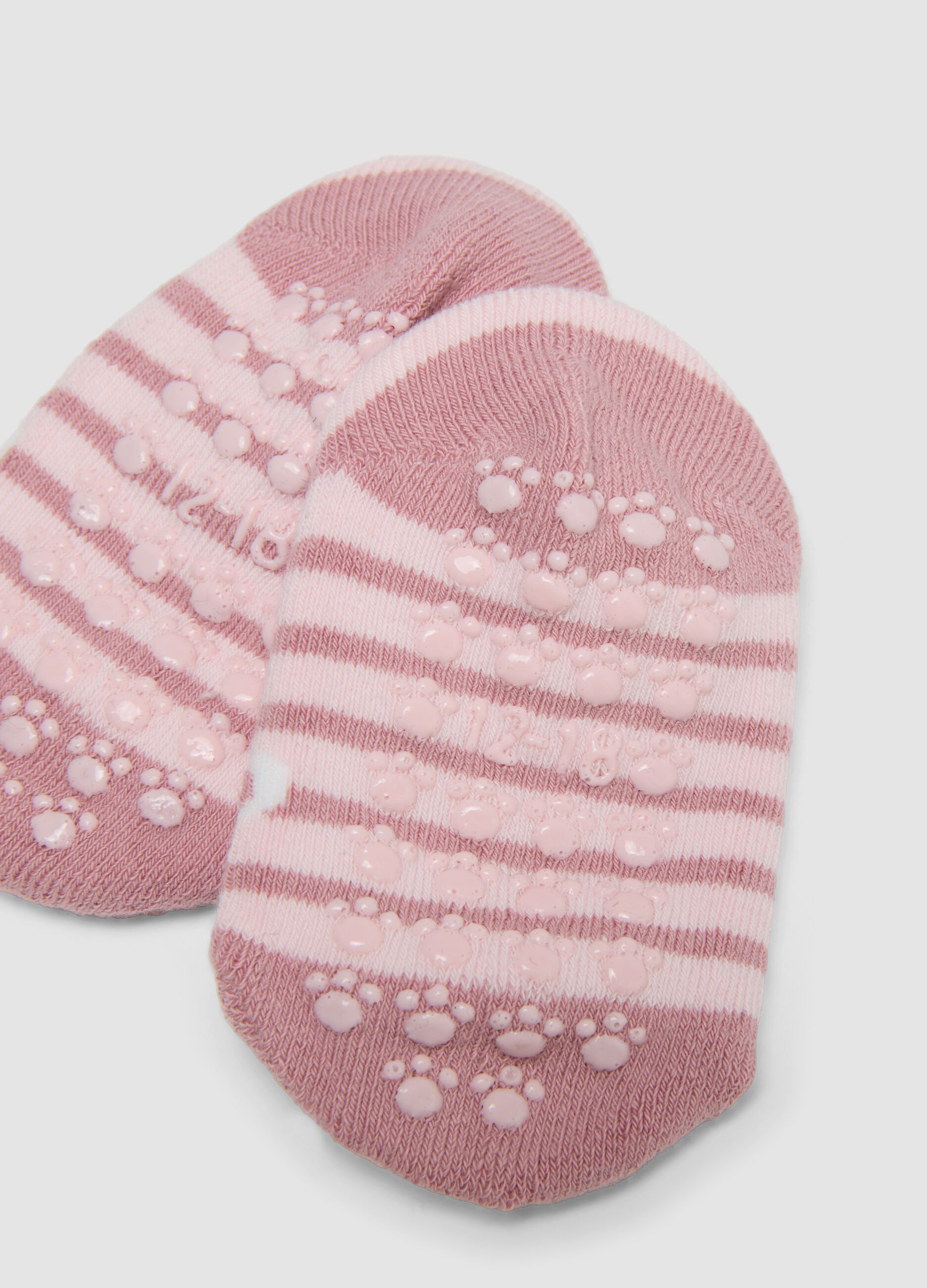 Pink non-slip socks in stretch organic cotton with teddy bear motif