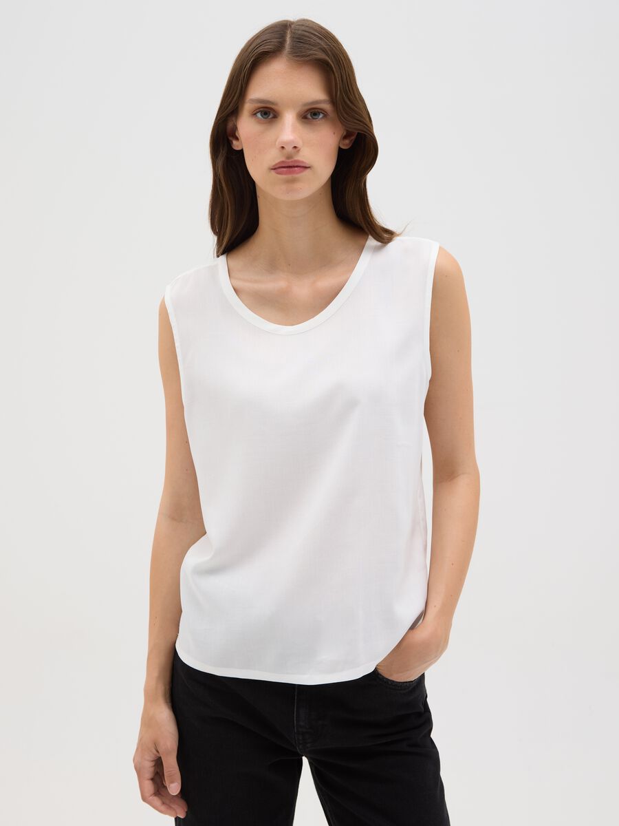 Women's Sleeveless White Viscose T-Shirt, Regular Fit_0