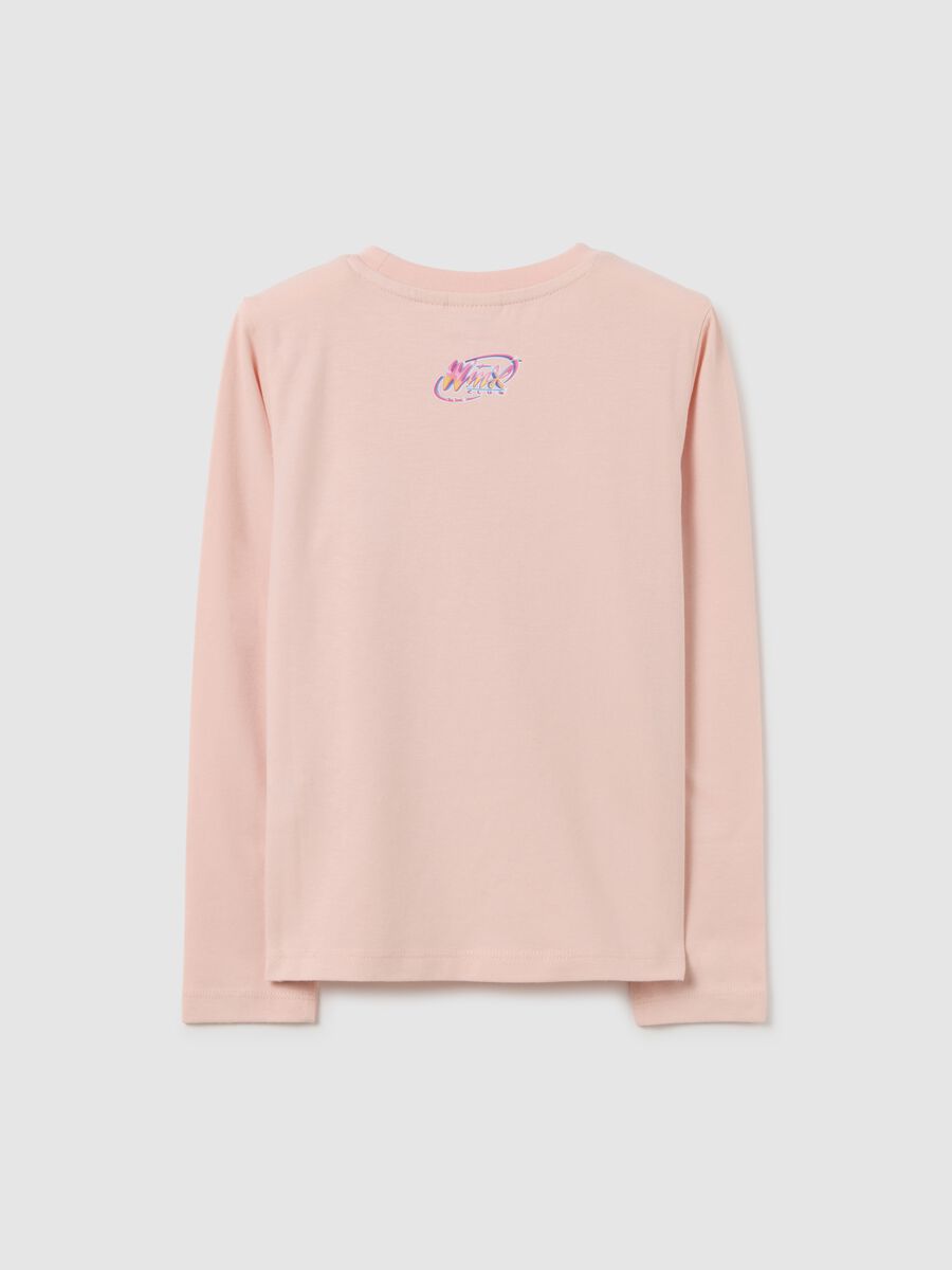 T-shirt da bambina in cotone elasticizzato rosa regular fit con stampa_1