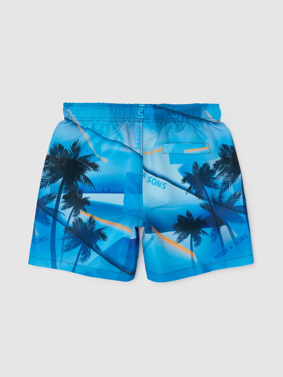 Boys' multicolour swim shorts, regular fit, with palm print_1