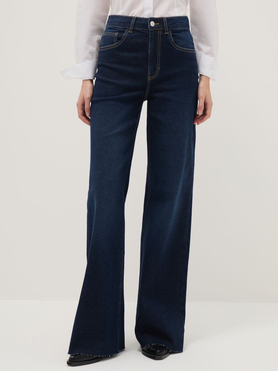 Blue Stretch Cotton Wide Leg Jeans_2