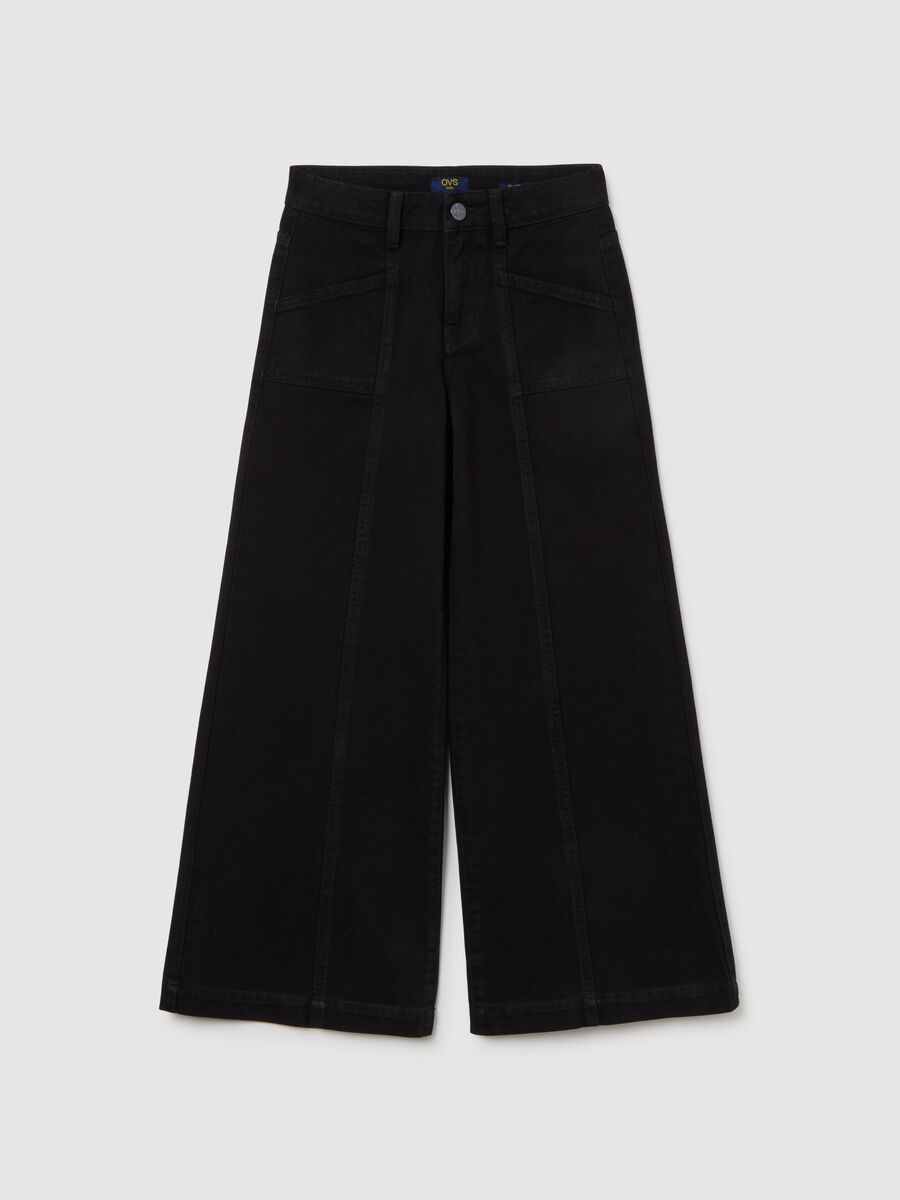 Girls' Black Flare Trousers in Pure Cotton_3