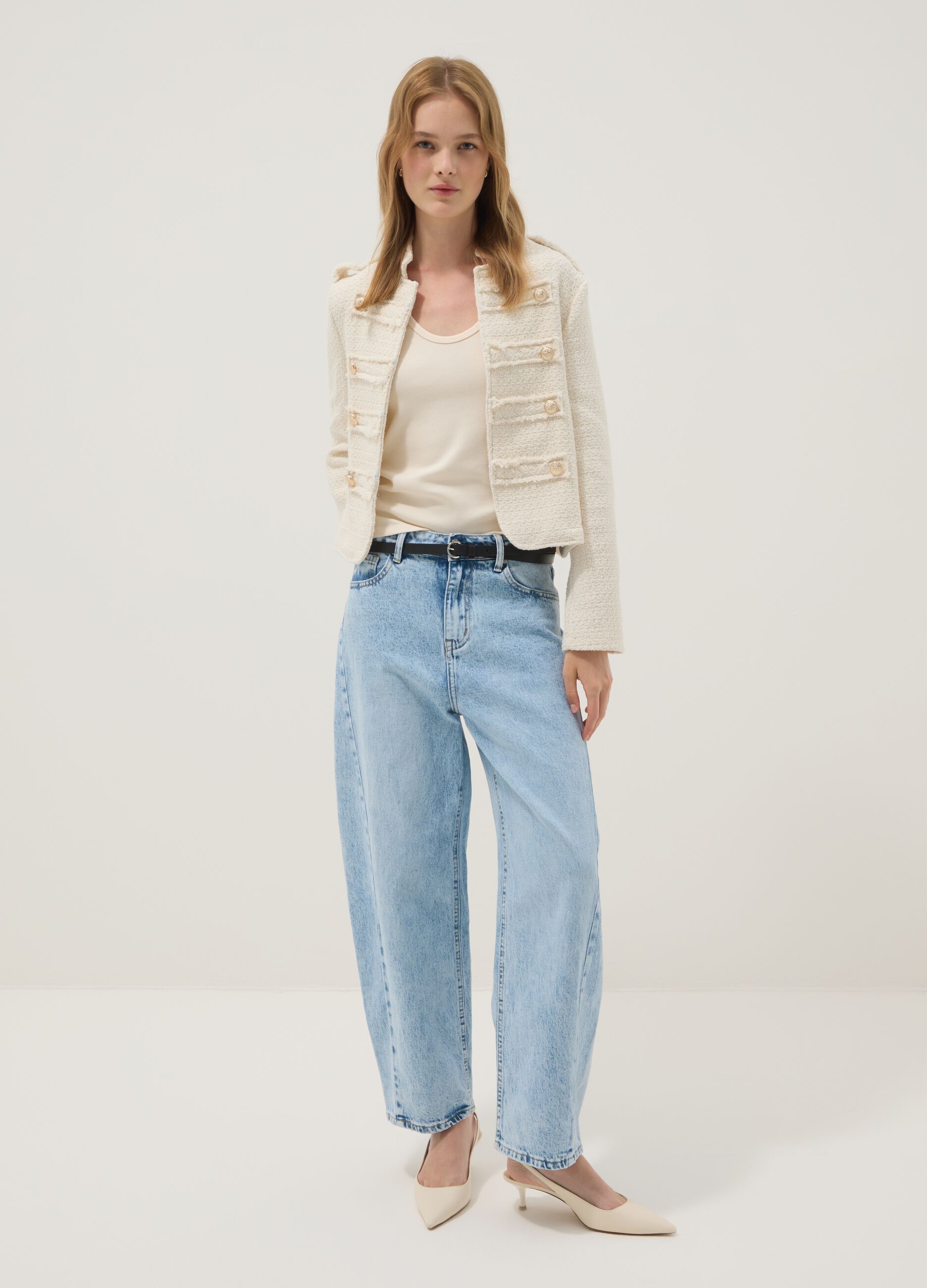 Giacca beige in misto cotone e viscosa