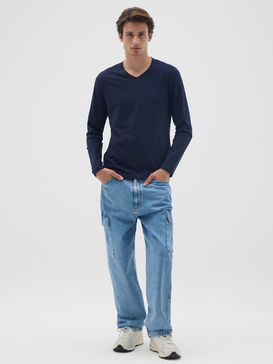 T-shirt in puro cotone blu regular fit_1