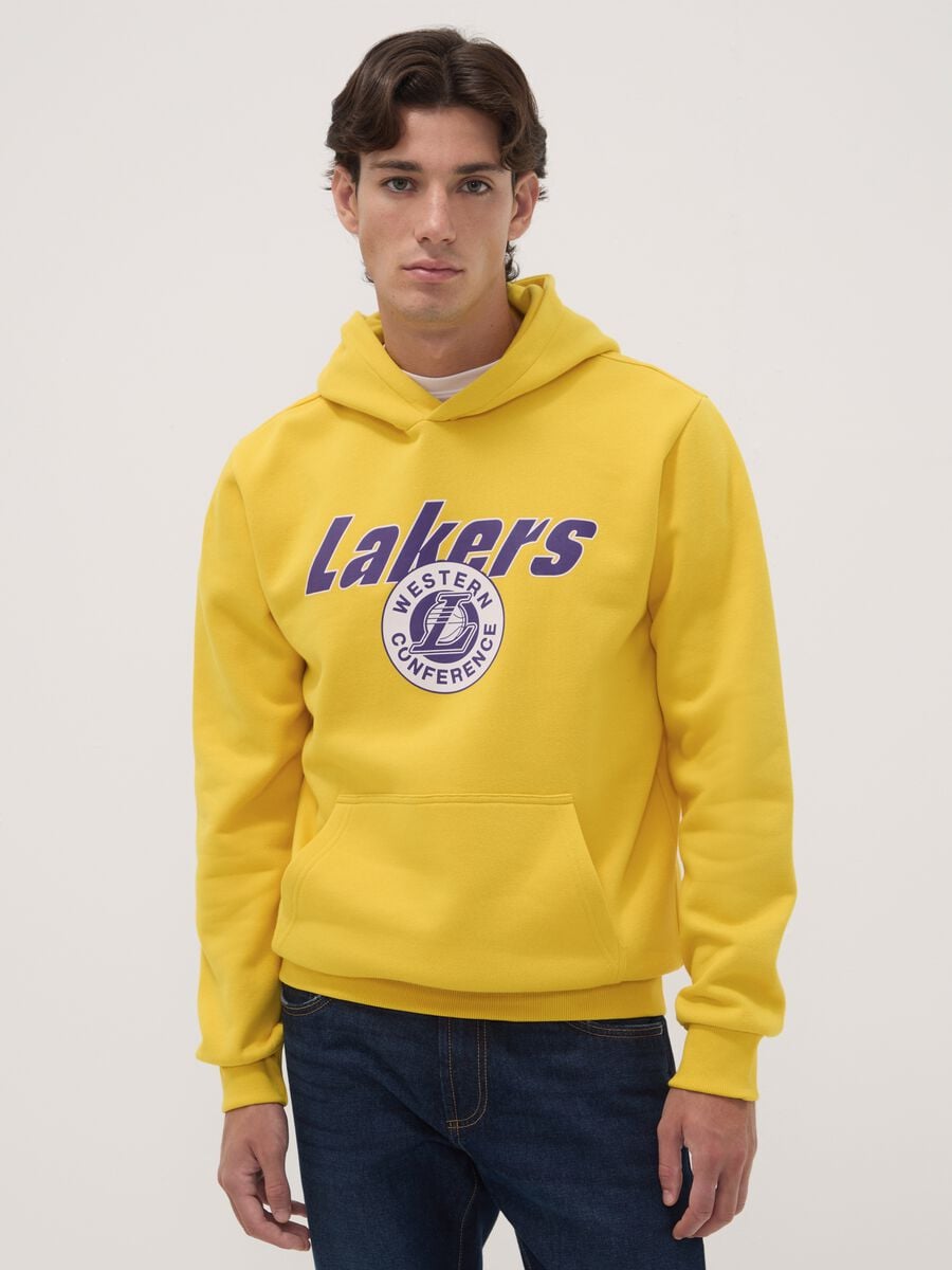 Felpa gialla con cappuccio in misto cotone con stampa Lakers_1