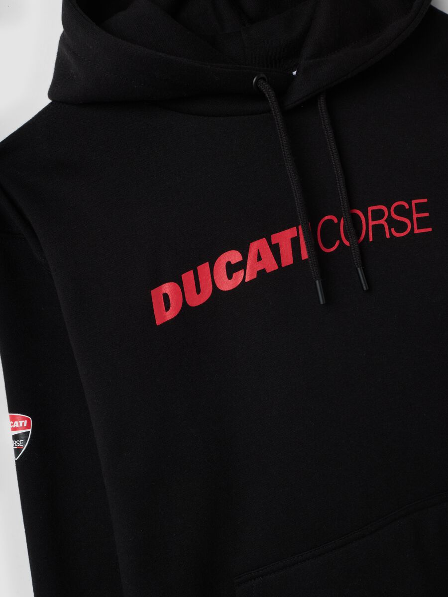 Felpa nera in misto cotone con cappuccio e stampa Ducati relaxed fit_1