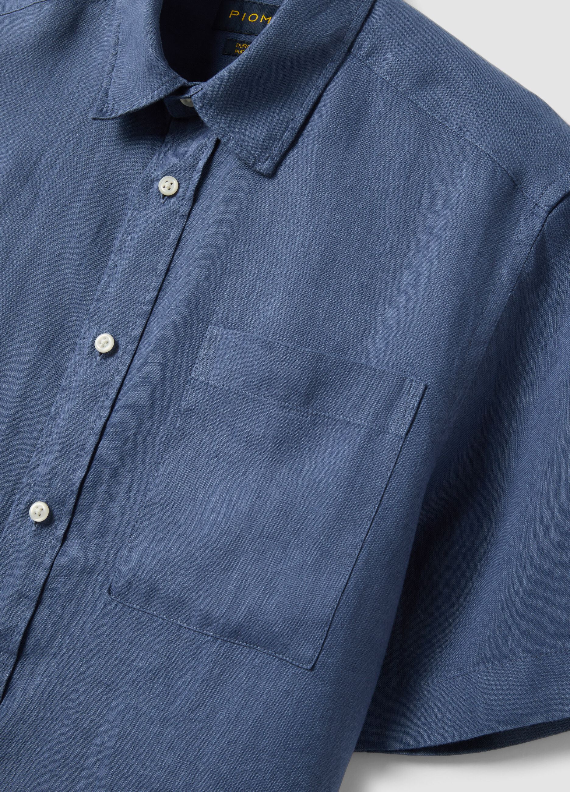 Blue Pure Linen Regular Fit Shirt