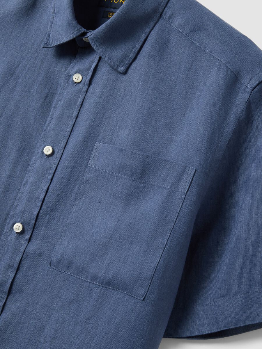Camicia blu in puro lino regular fit_5