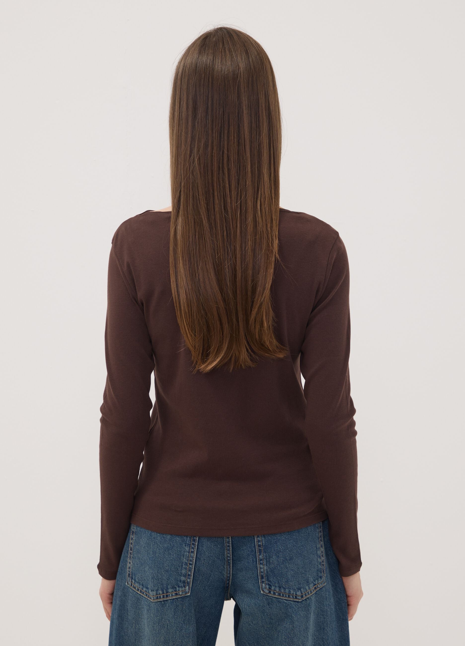 Brown pure cotton crew-neck T-shirt