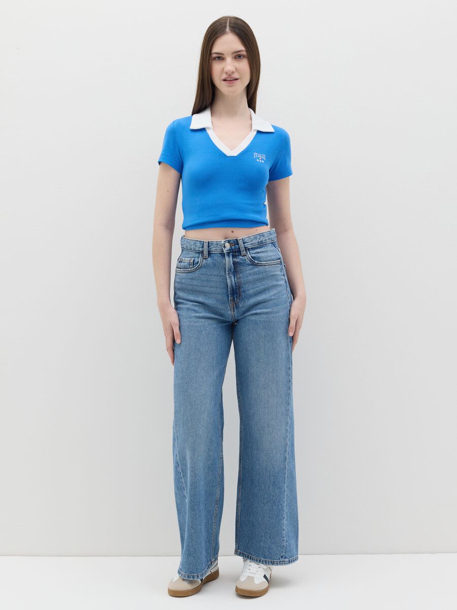 Light blue T-shirt with polo neck and "Italia" print_1