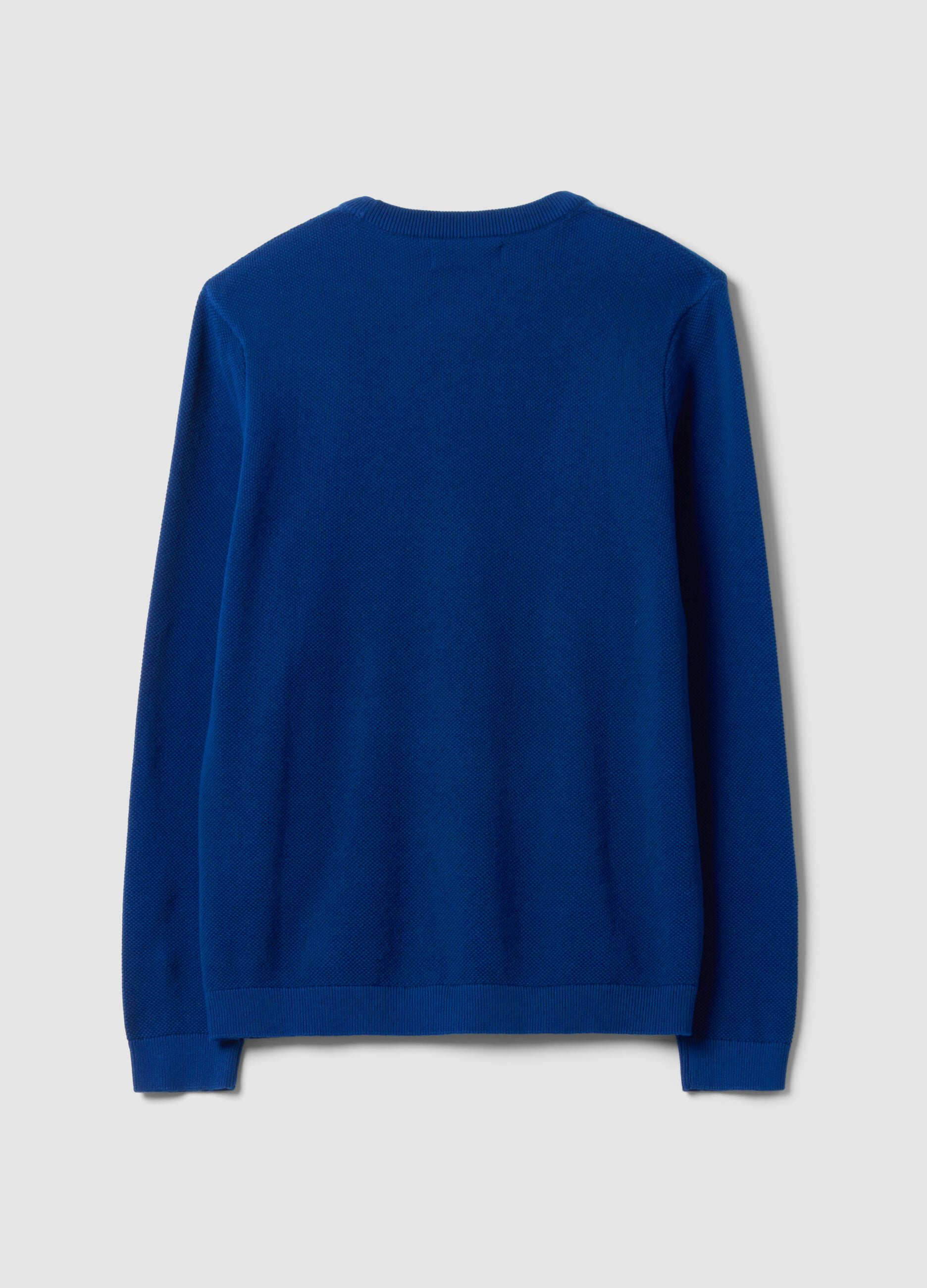 Blue pure cotton crew-neck jumper, regular fit