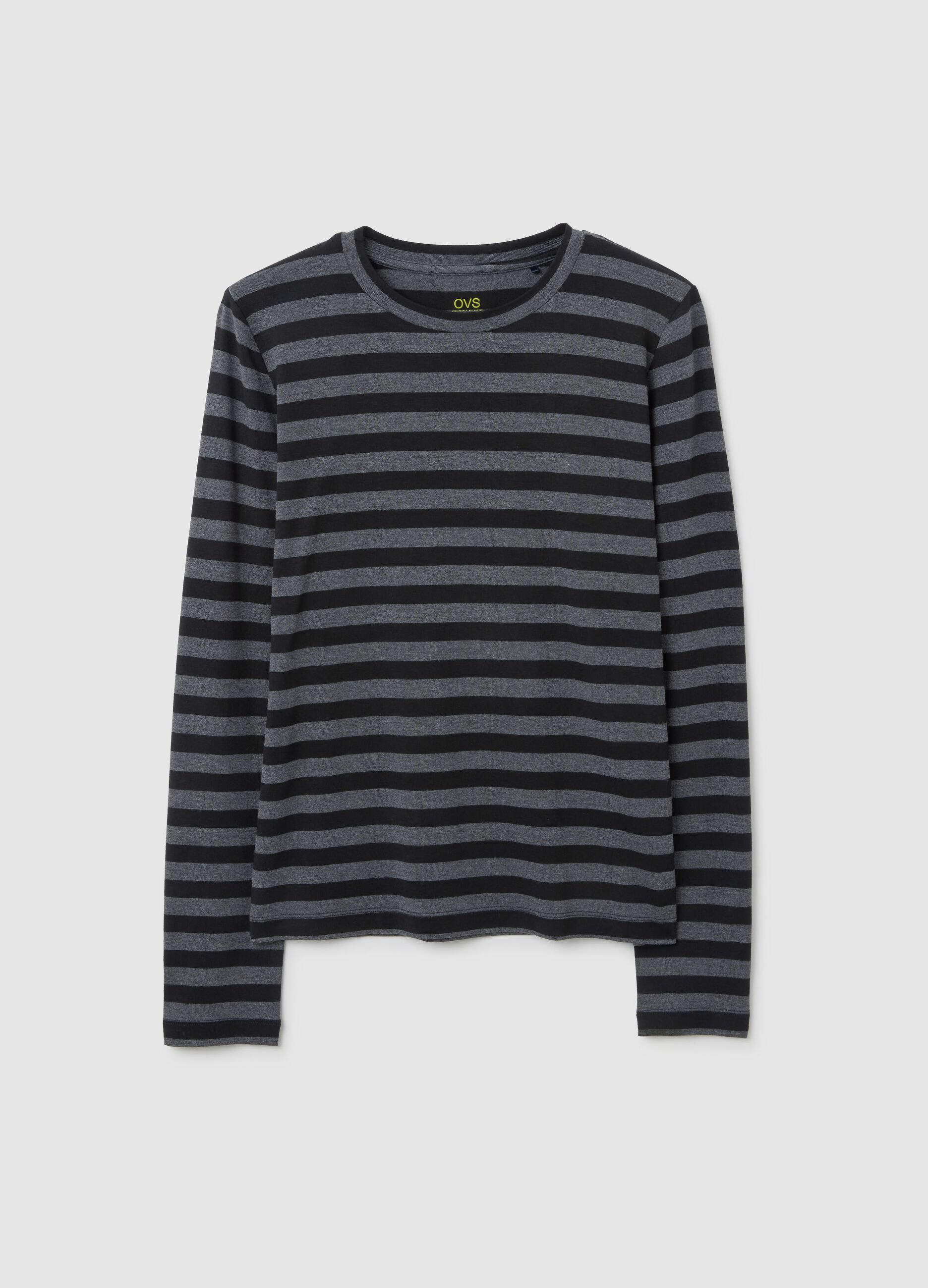 Grey striped long-sleeved stretch t-shirt