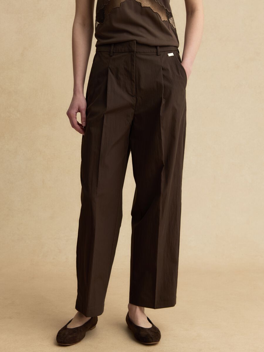 Pantaloni in misto cotone marroni straight fit_1